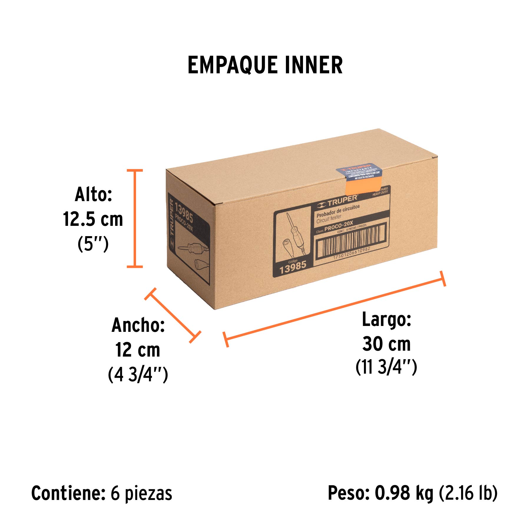Probador de circuitos de corriente directa 20 cm, c/caimán - Empaque