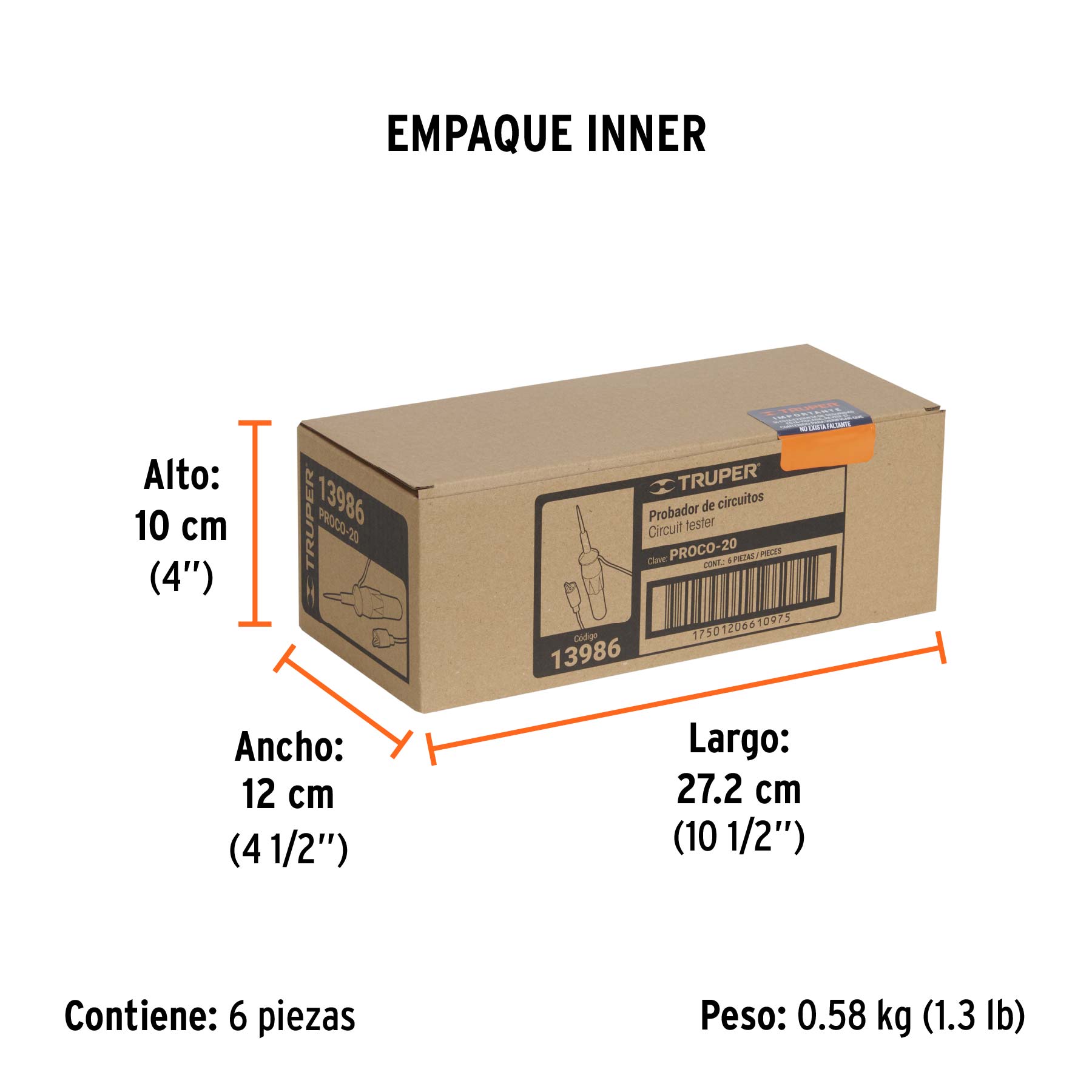 Probador de circuitos de corriente directa 20 cm, TRUPER - Empaque