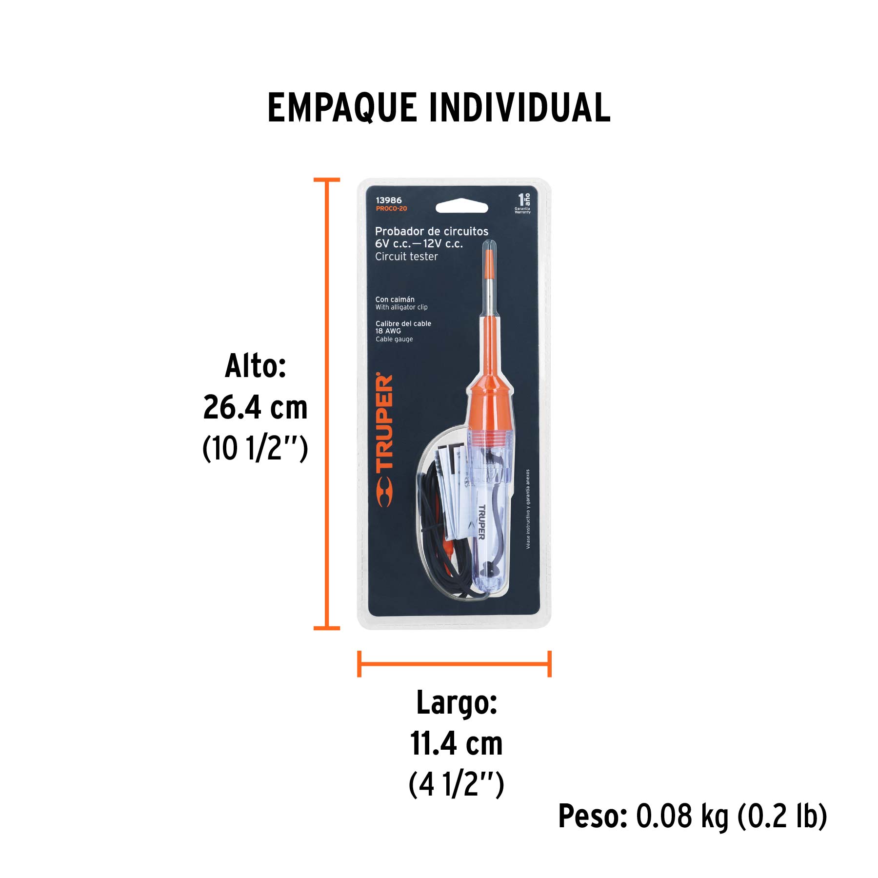 Probador de circuitos de corriente directa 20 cm, TRUPER - Empaque