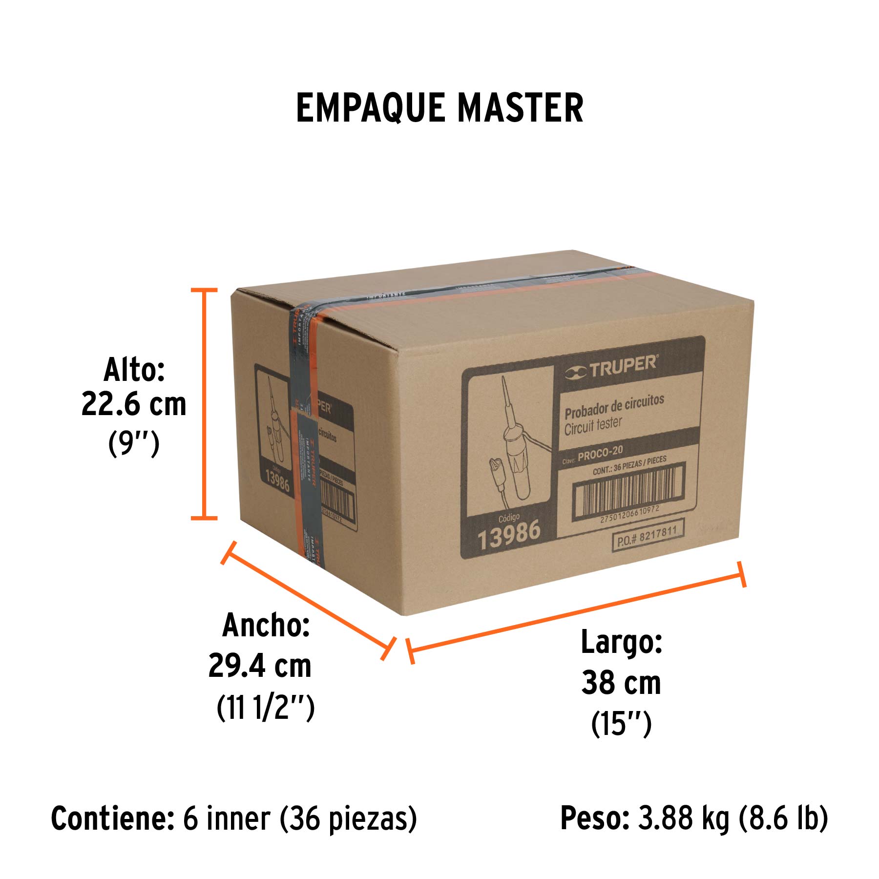 Probador de circuitos de corriente directa 20 cm, TRUPER - Empaque