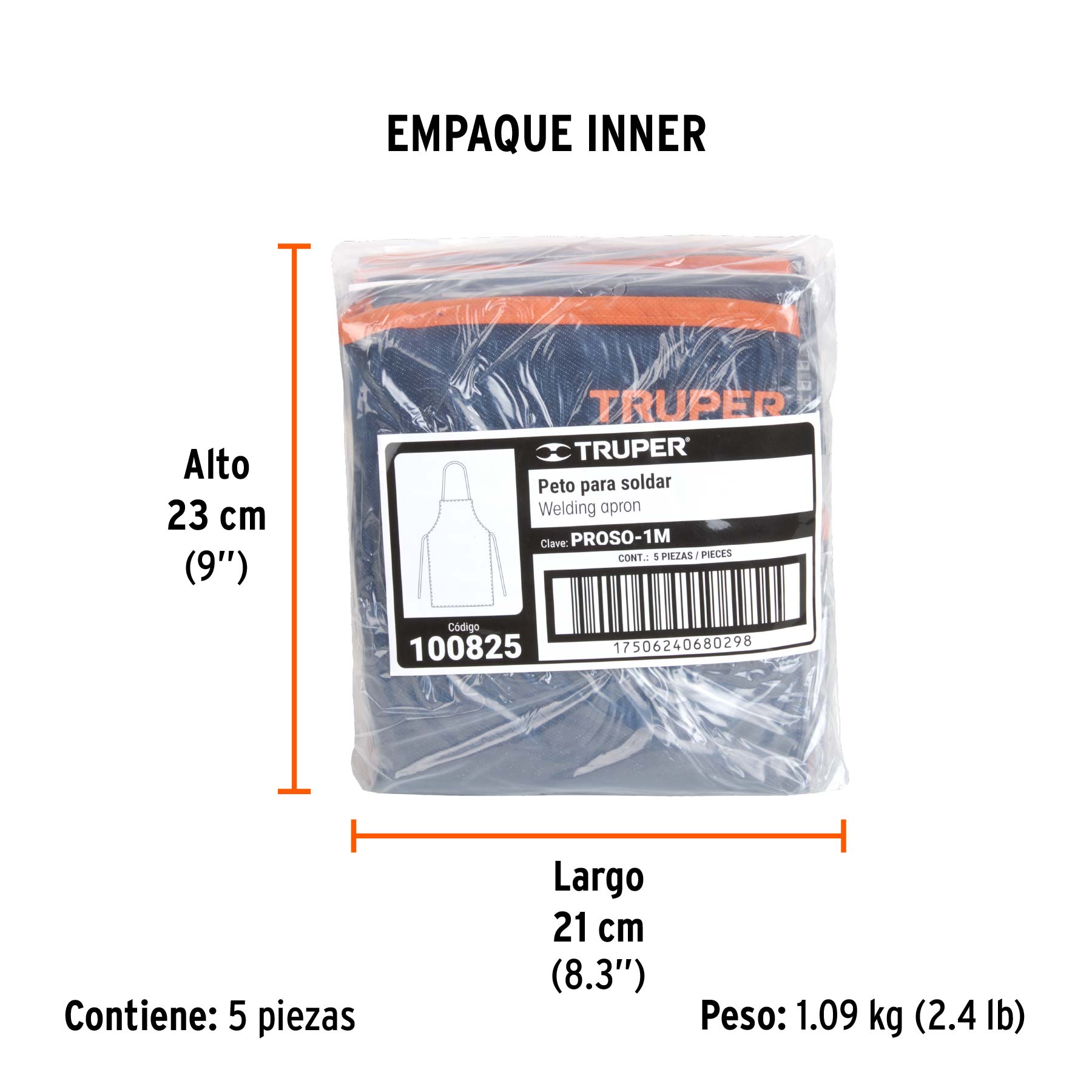 Protección para soldar, peto de mezclilla, TRUPER - Empaque