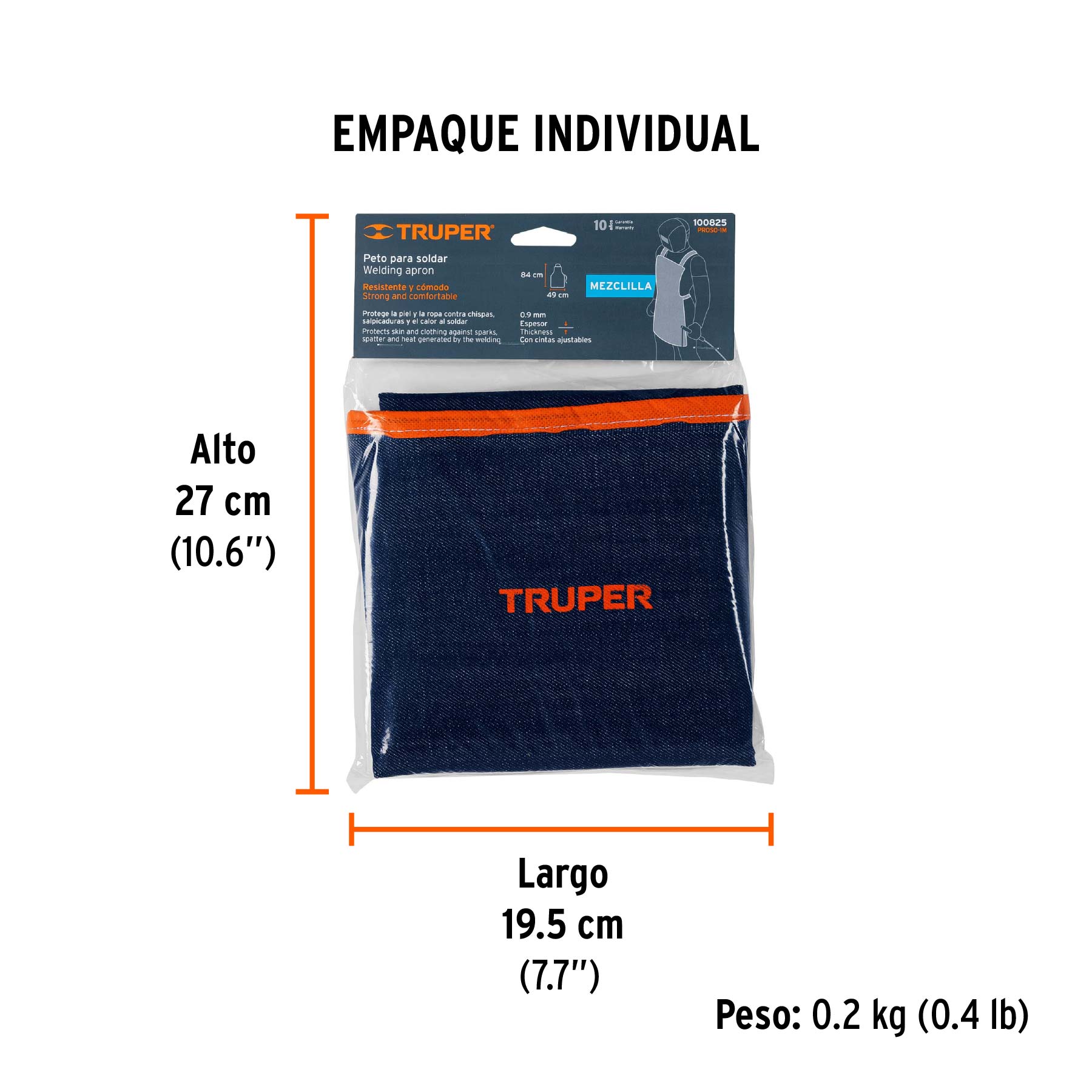 Protección para soldar, peto de mezclilla, TRUPER - Empaque