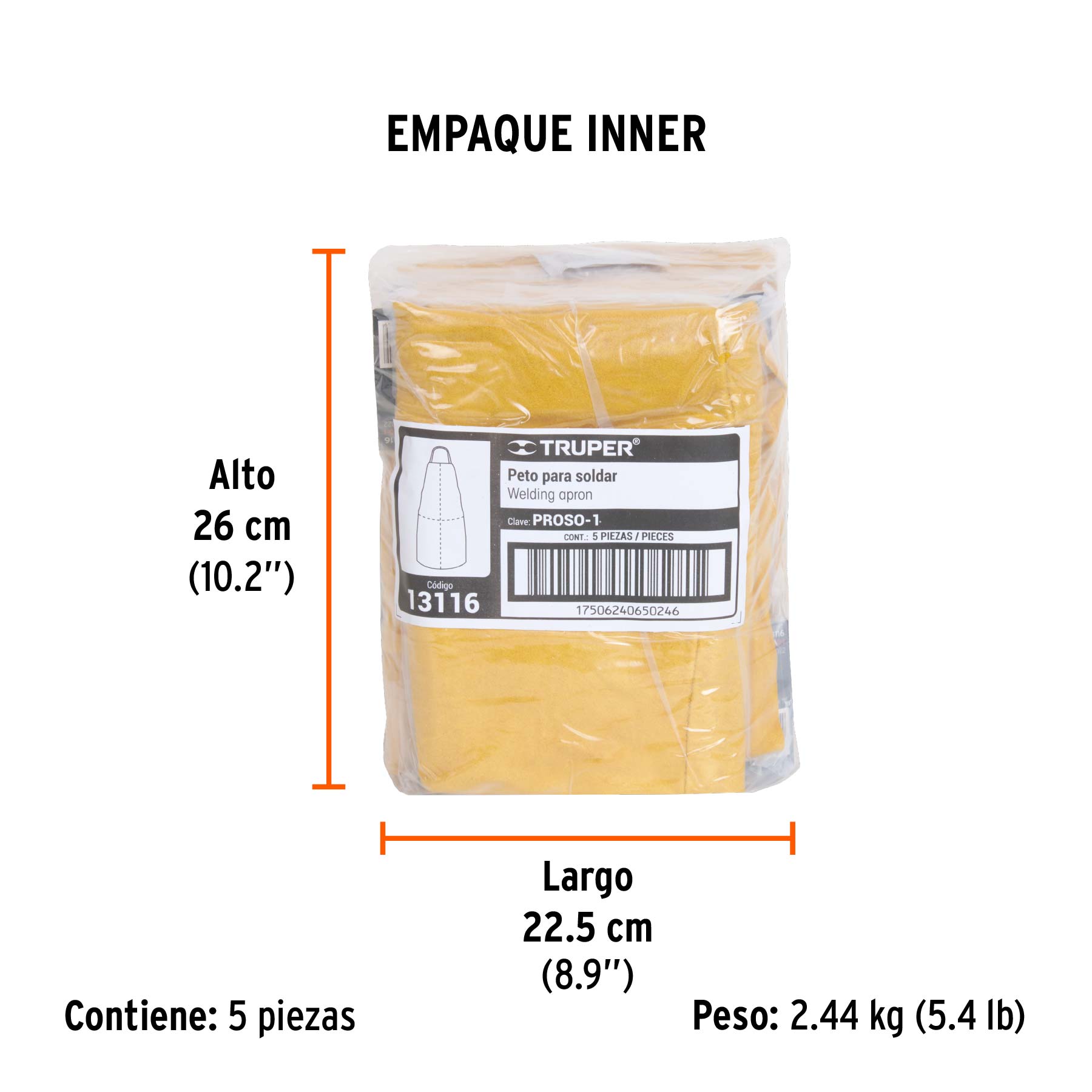 Protección para soldar, peto de carnaza, TRUPER - Empaque