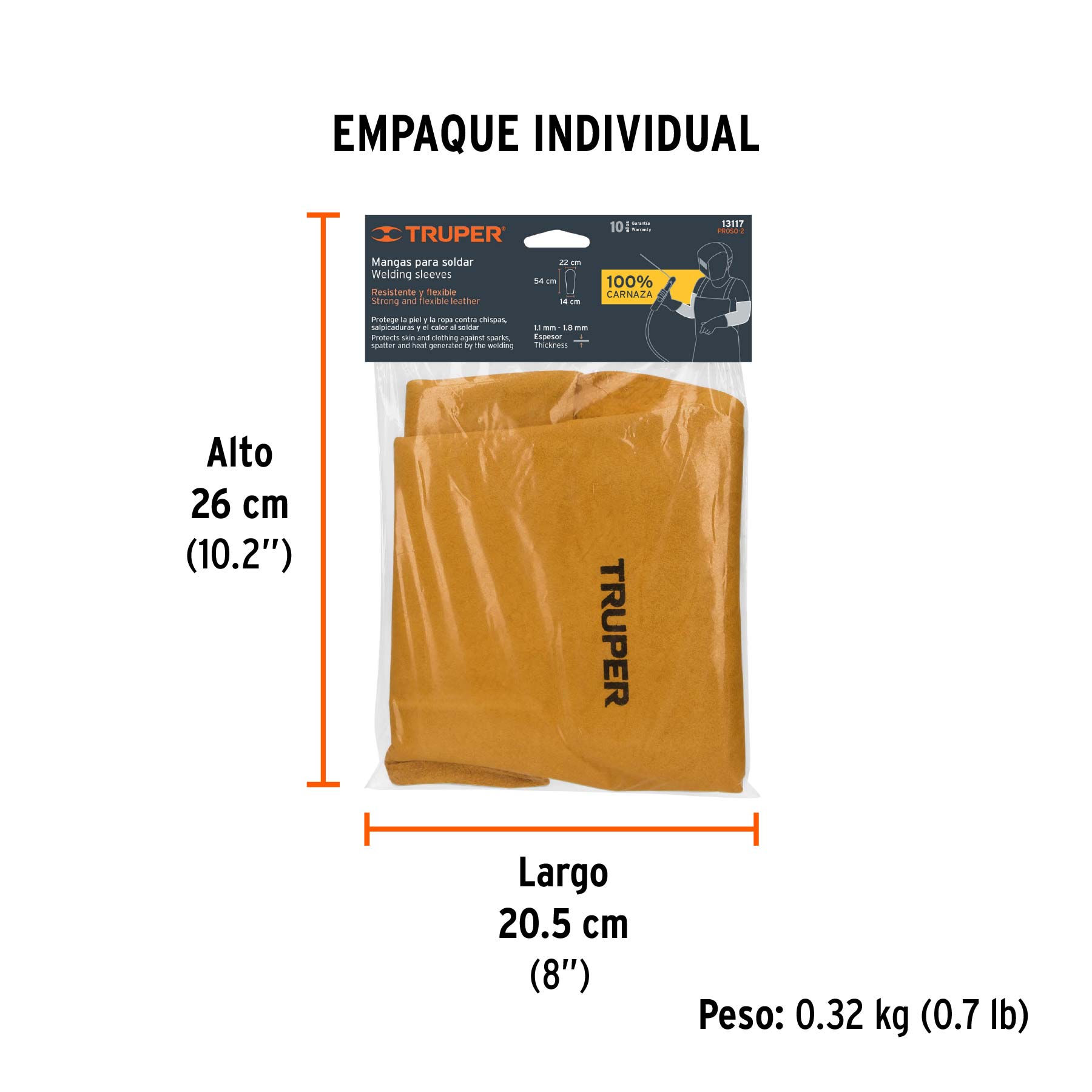 Protección para soldar, mangas de carnaza, TRUPER - Empaque