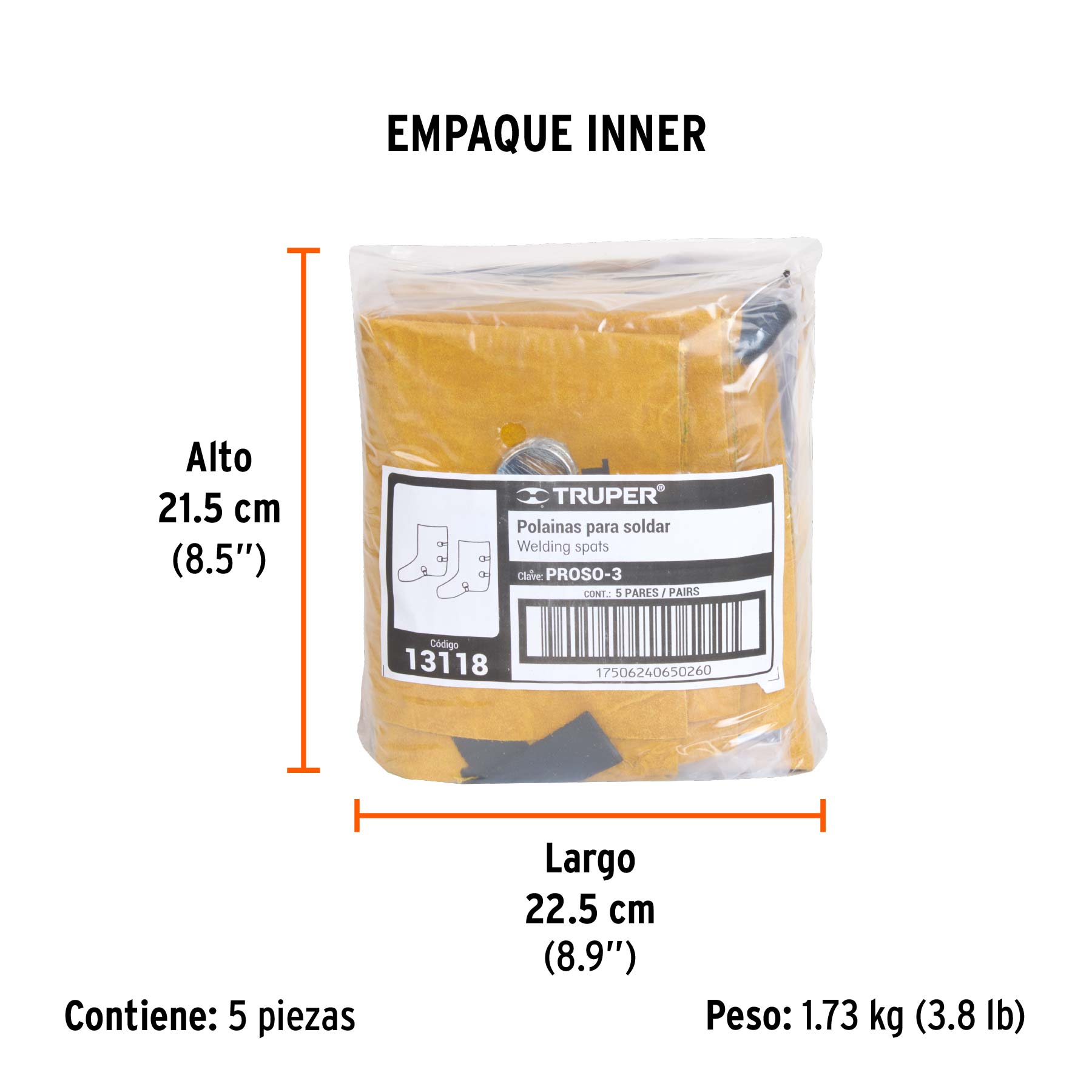 Protección para soldar, polainas de carnaza, TRUPER - Empaque