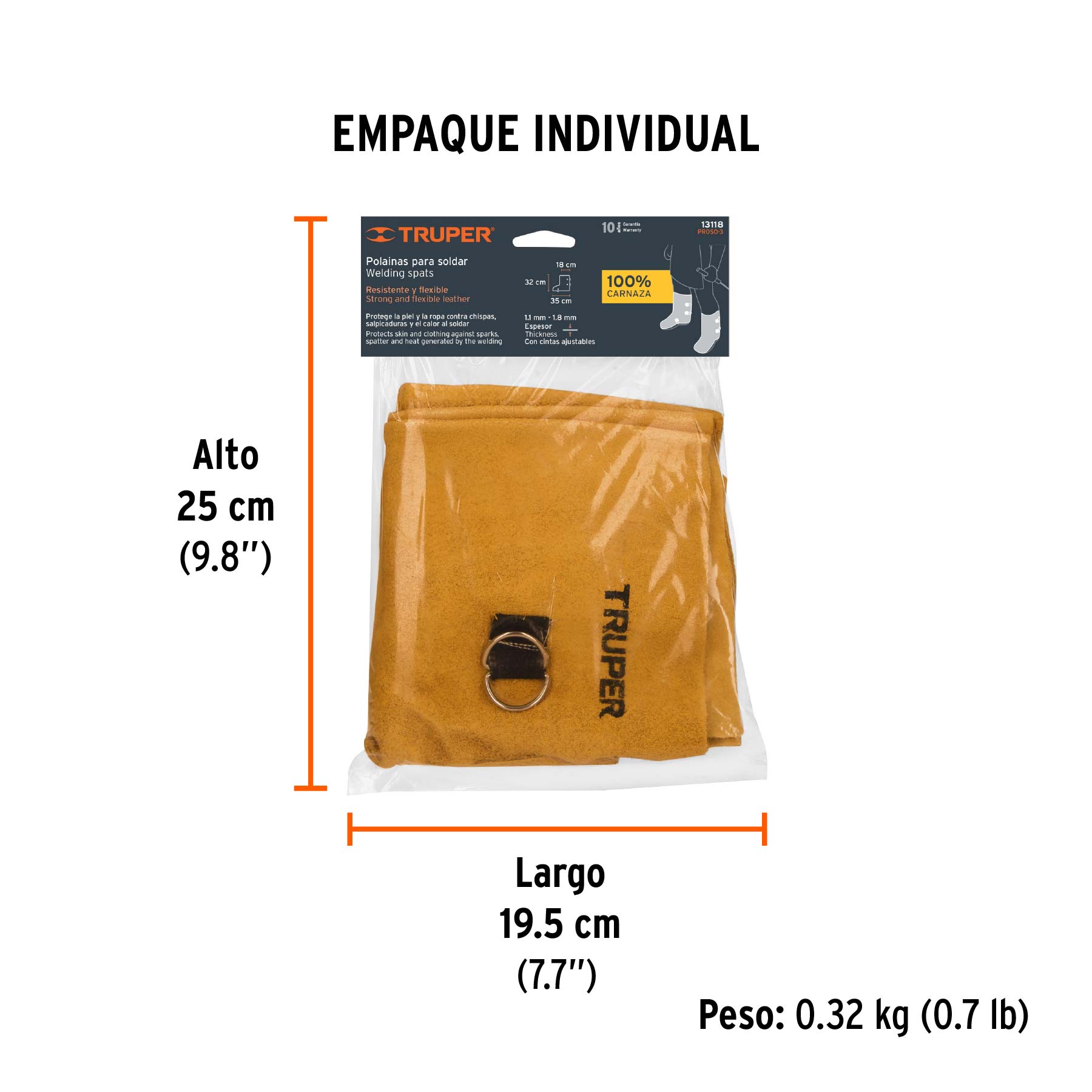 Protección para soldar, polainas de carnaza, TRUPER - Empaque