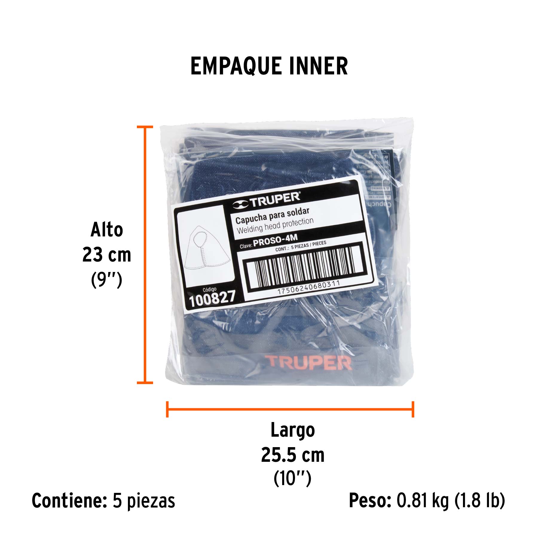 Protección para soldar, capucha de mezclilla, TRUPER - Empaque