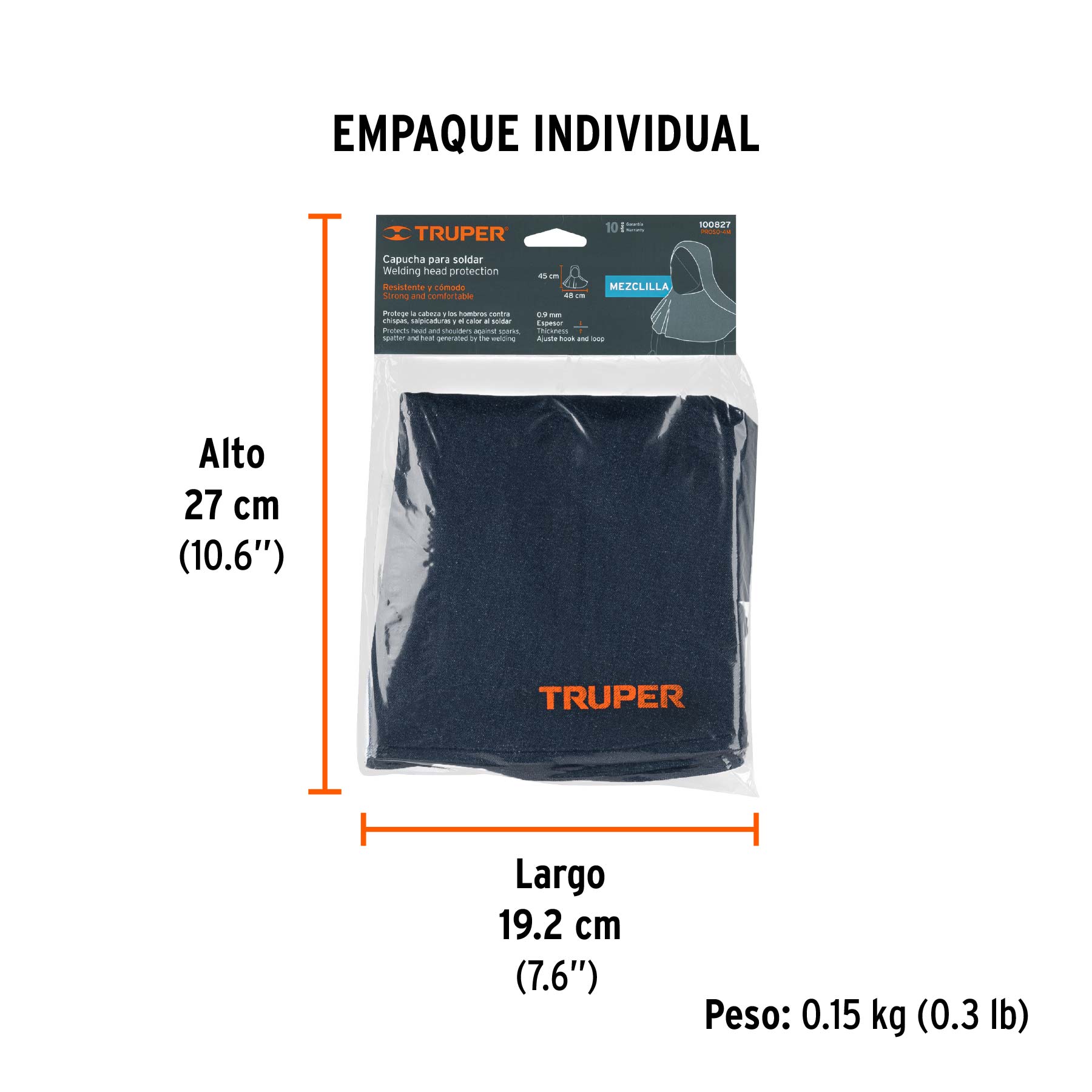 Protección para soldar, capucha de mezclilla, TRUPER - Empaque