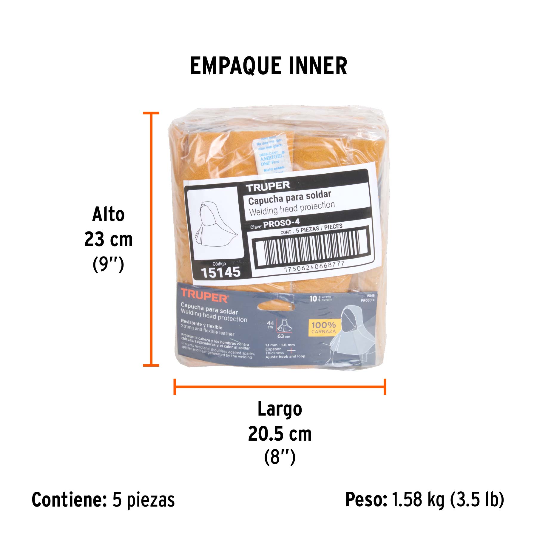 Protección para soldar, capucha de carnaza, TRUPER - Empaque