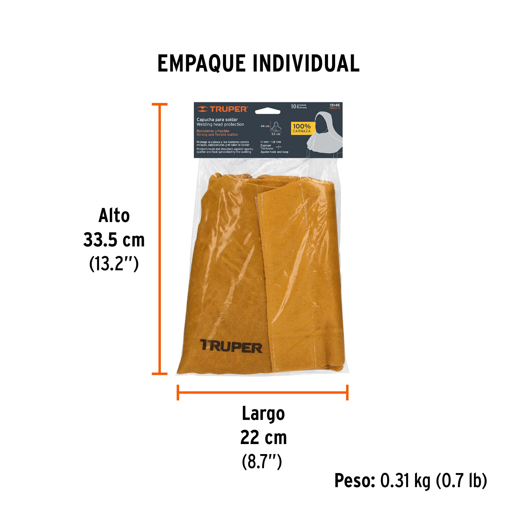 Protección para soldar, capucha de carnaza, TRUPER - Empaque