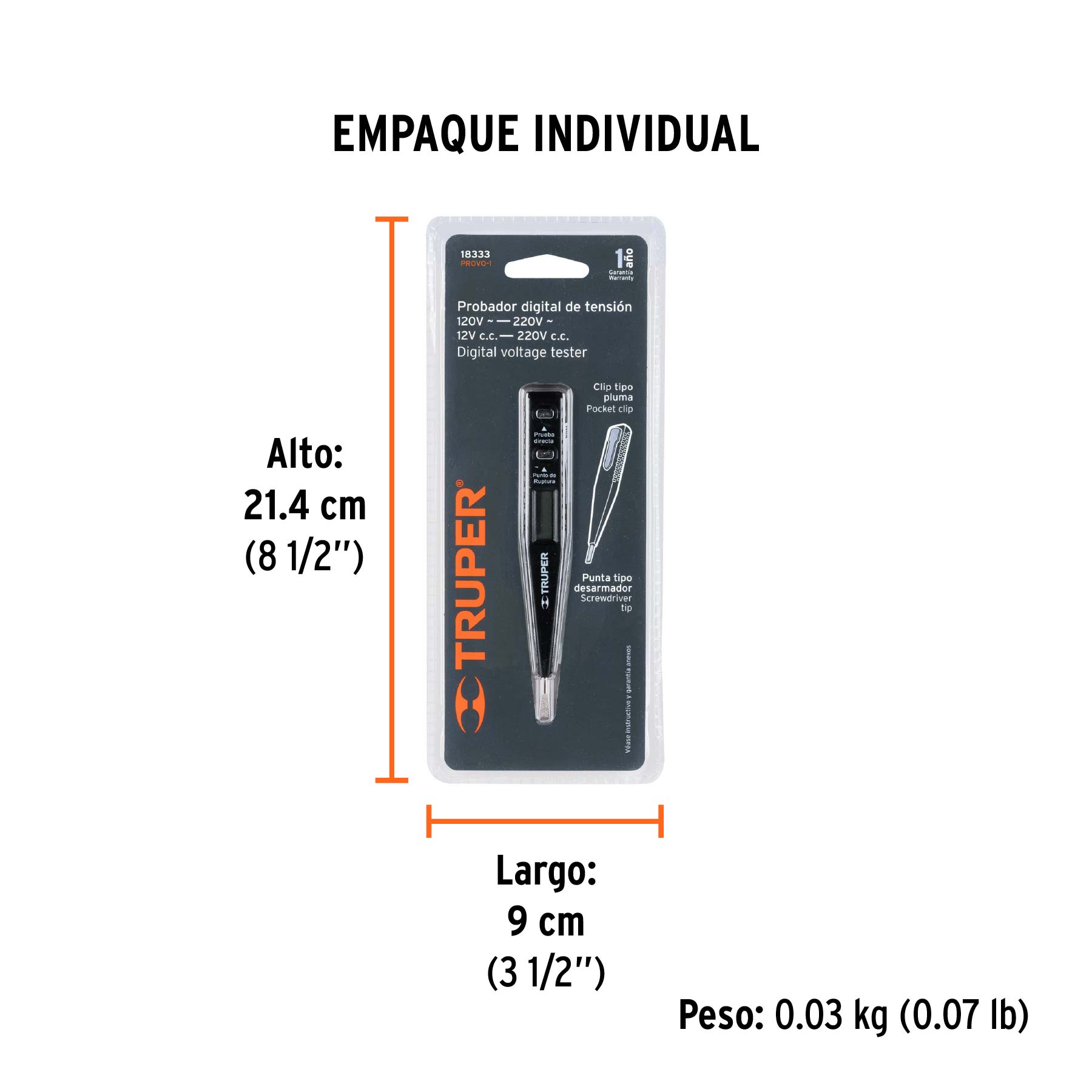 Probador digital de tensión C.A. / C.C., TRUPER - Empaque