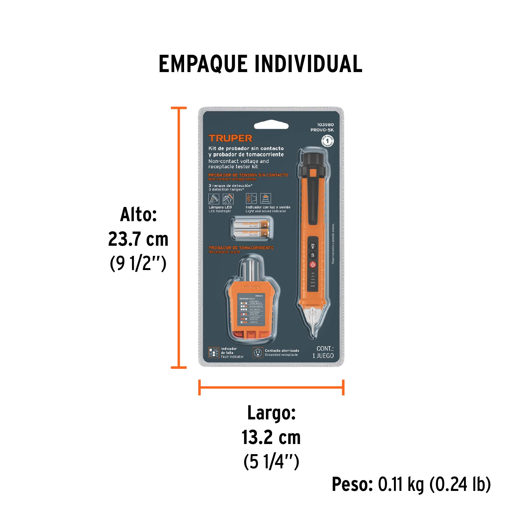 Kit de probadores sin contacto y para tomacorrientes, TRUPER - Empaque