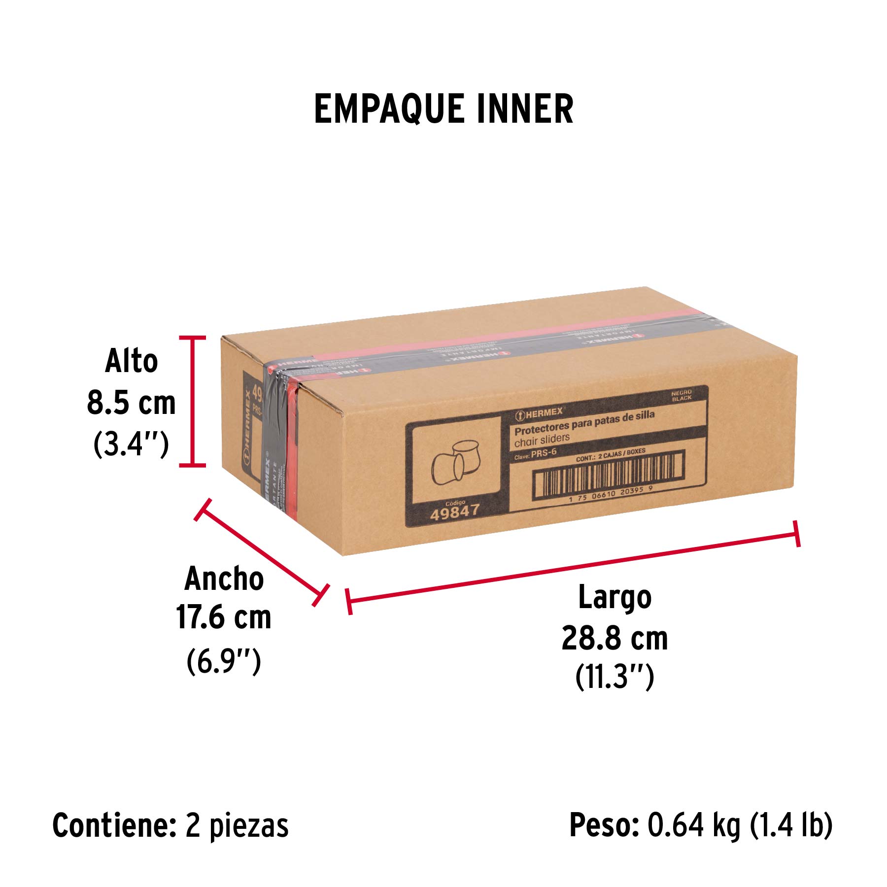 Caja con 24 protectores para patas de silla, negro - Empaque