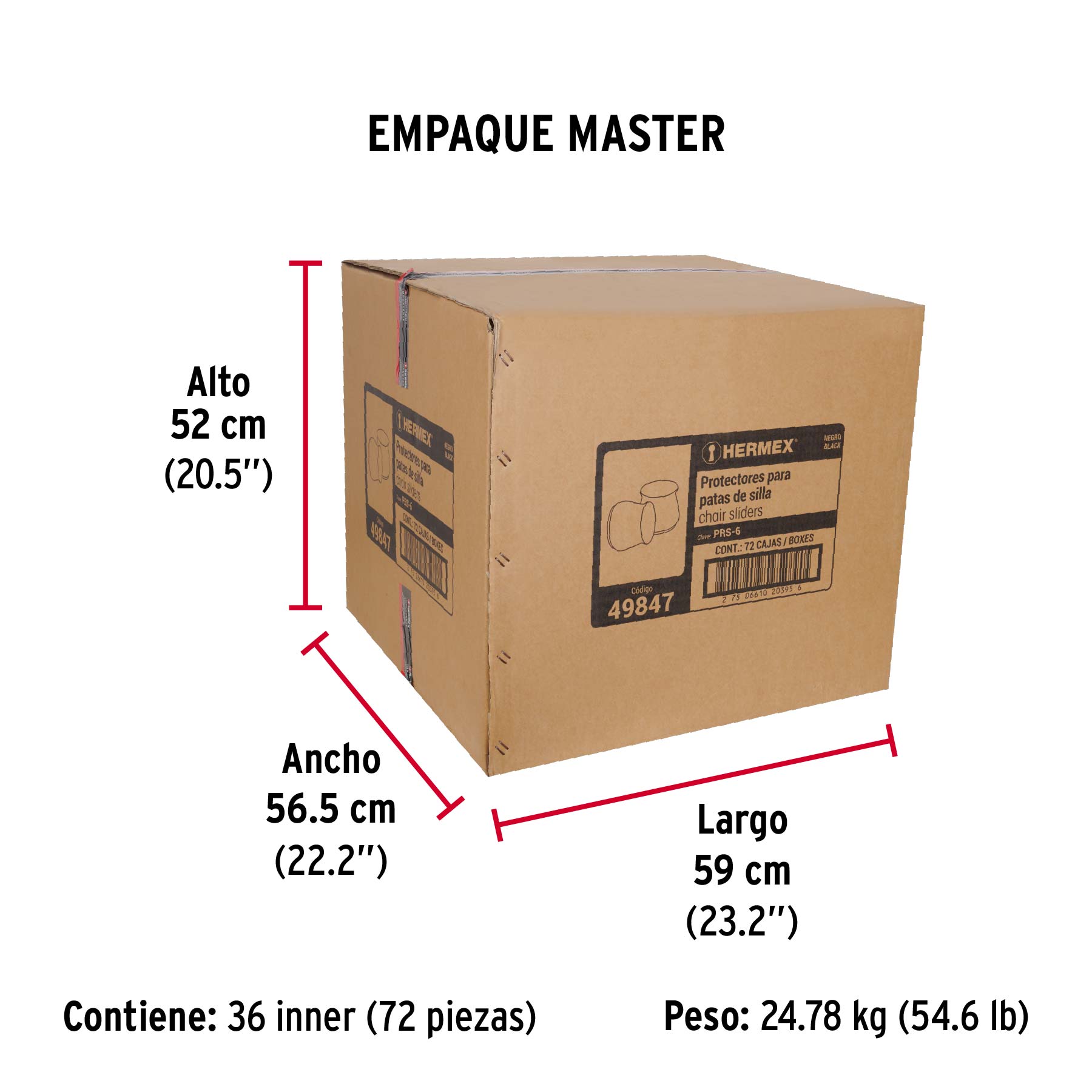 Caja con 24 protectores para patas de silla, negro - Empaque