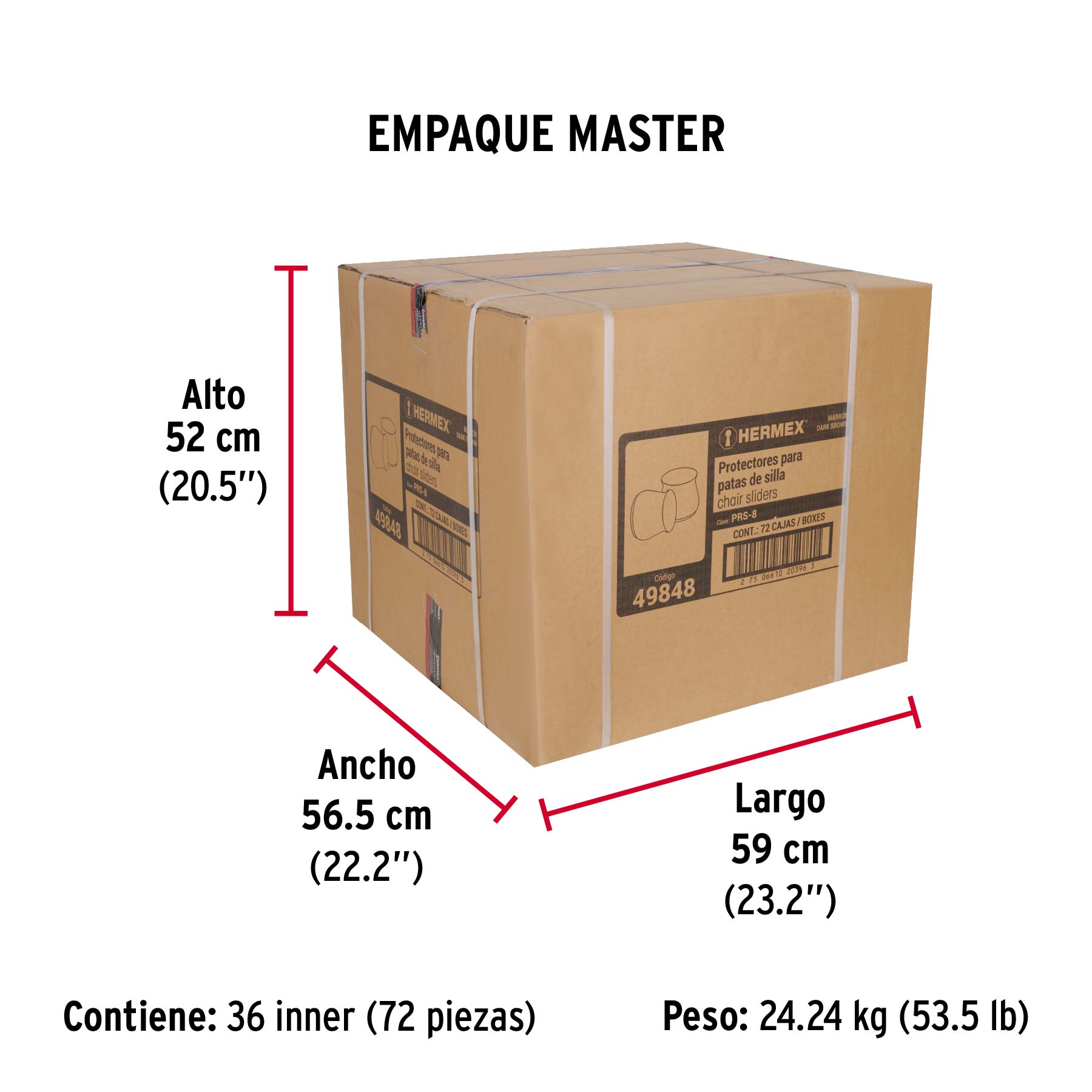 Caja con 24 protectores para patas de silla, café - Empaque
