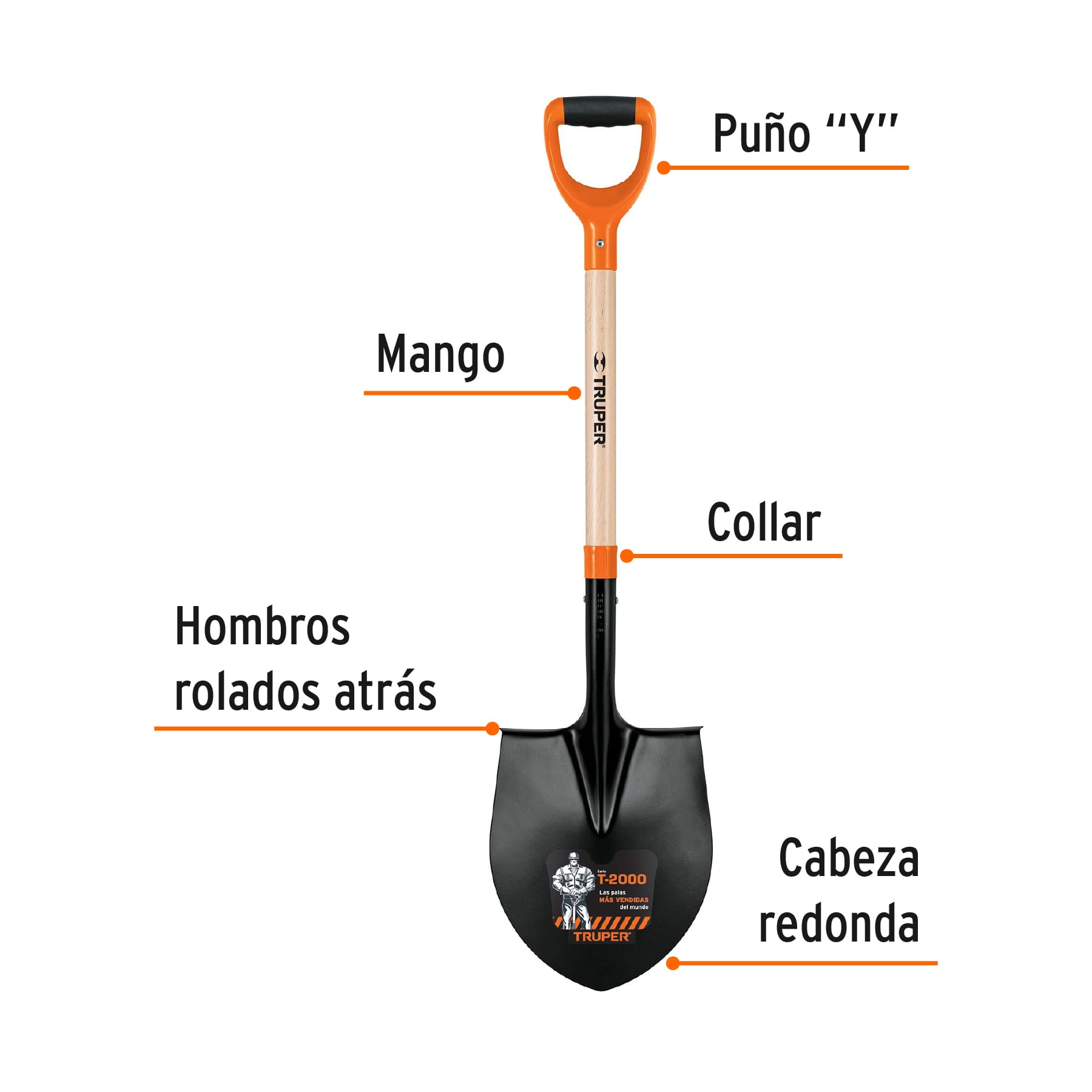 Pala redonda 4 T-2000, puño "Y", TRUPER
