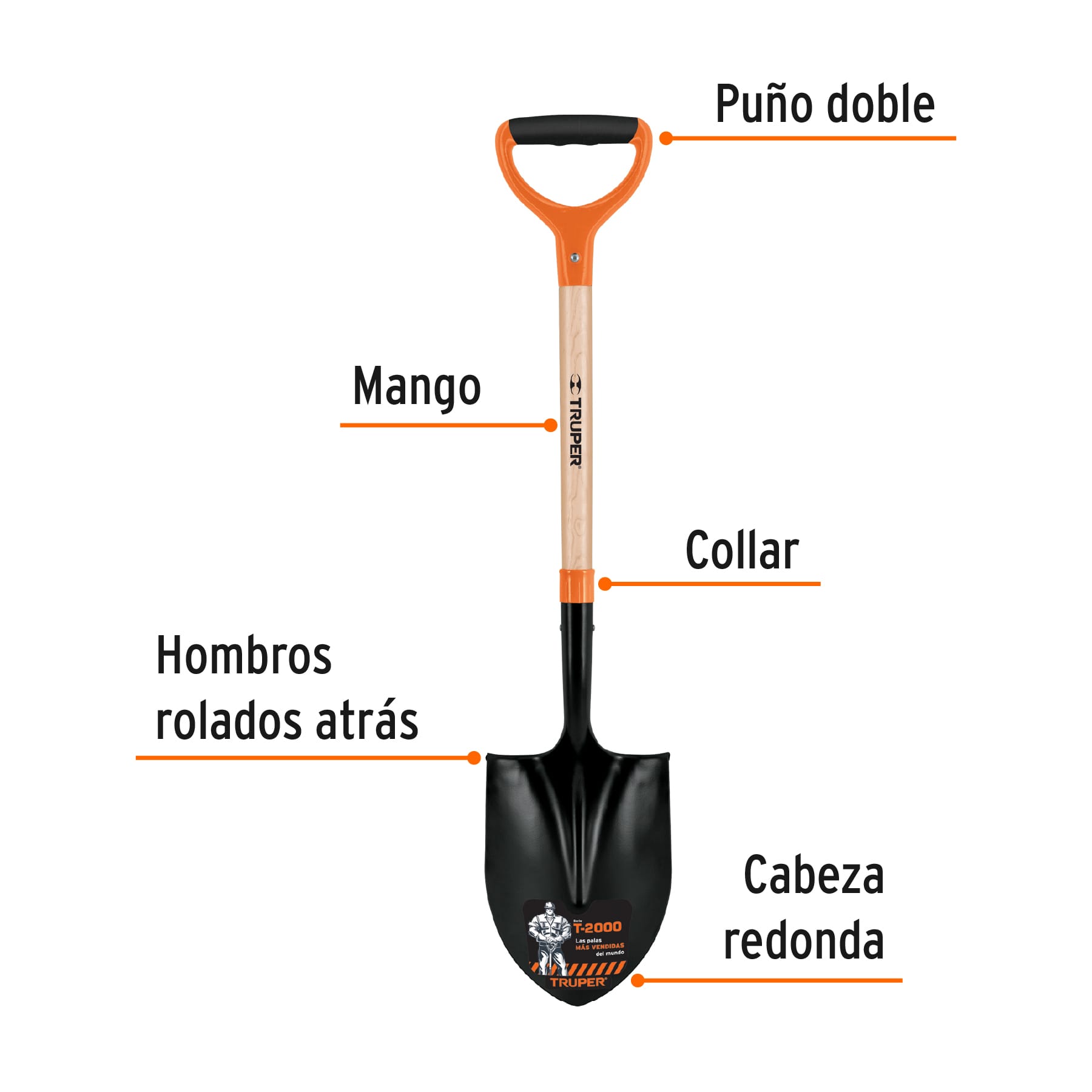 Pala redonda T-2000, puño doble "Y", TRUPER