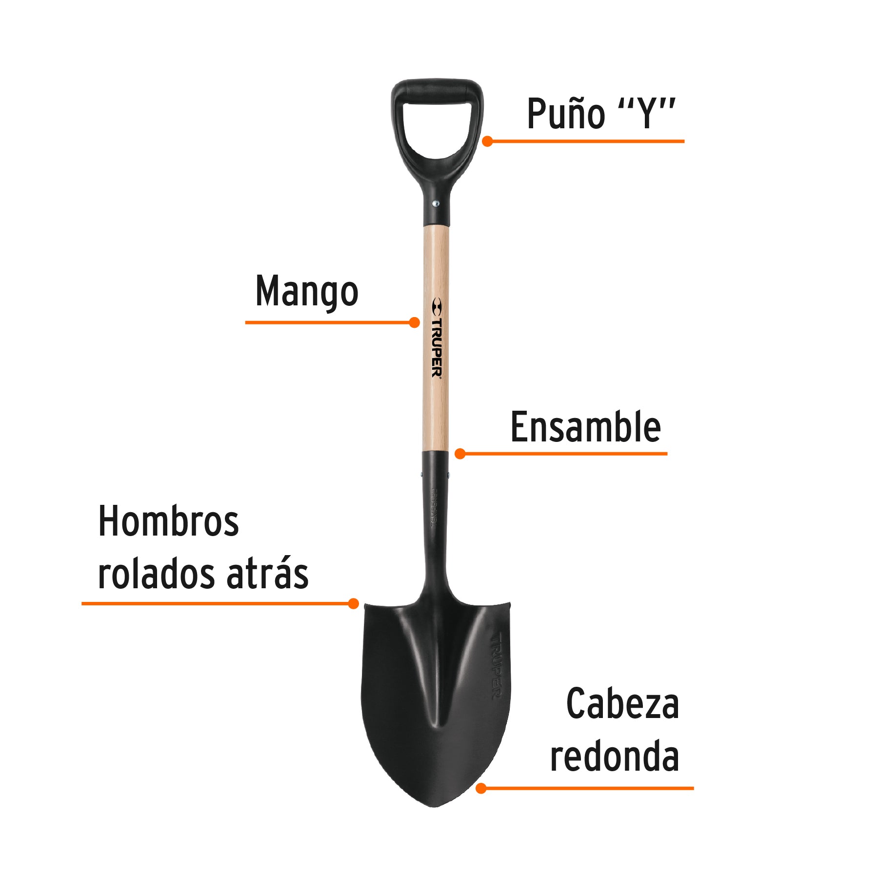 Pala redonda T-1000, puño "Y", TRUPER