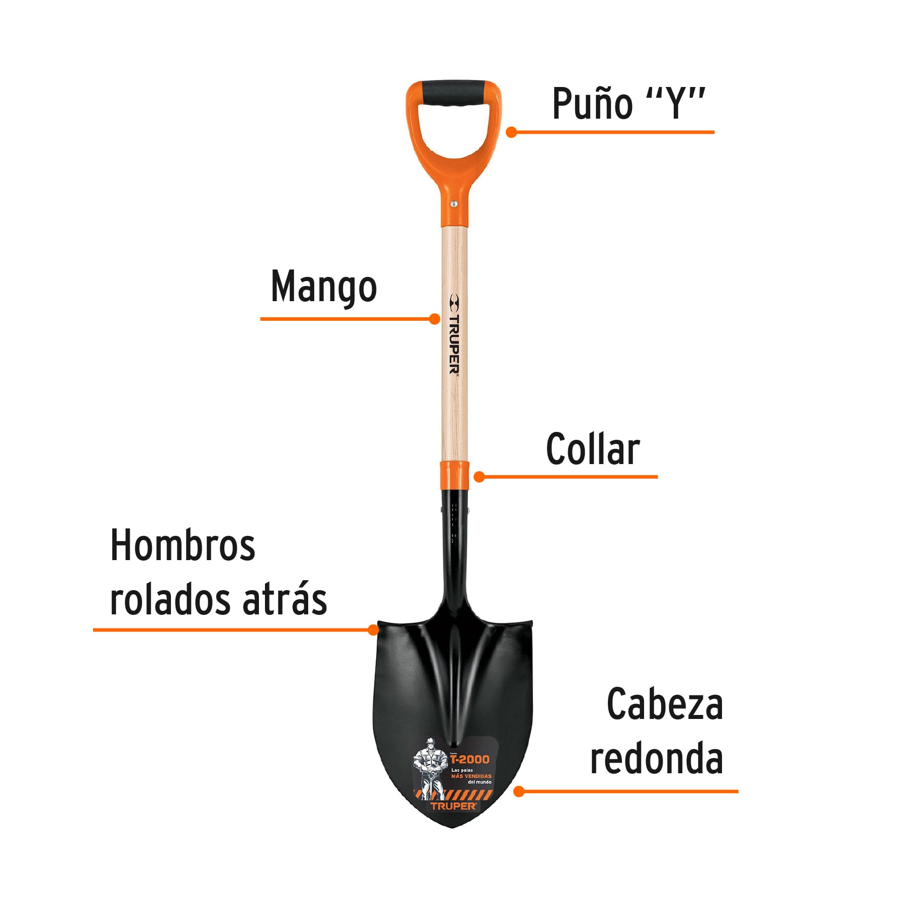 Pala redonda T-2000, puño "Y", TRUPER