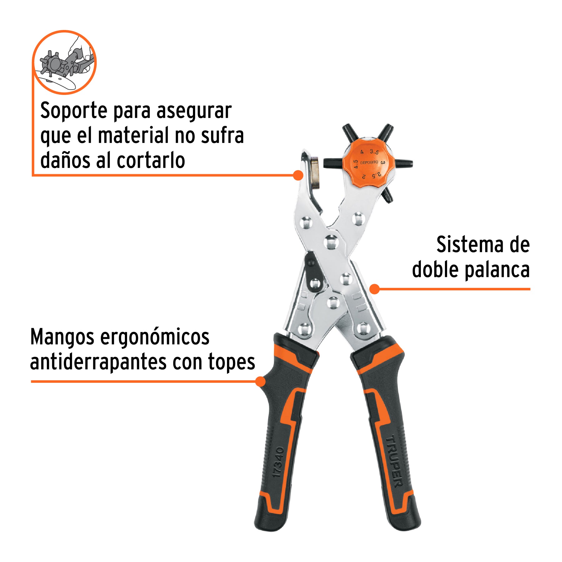 Pinza sacabocados 9" mango de PVC, TRUPER