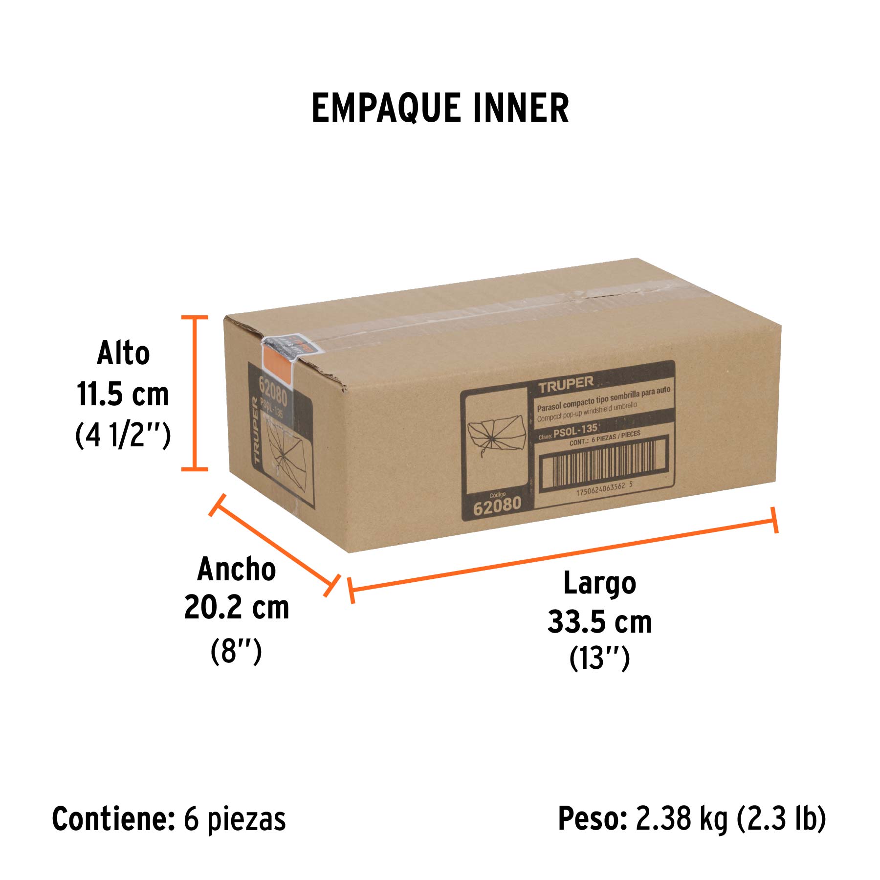 Parasol plegable de 128 cm para auto, TRUPER - Empaque