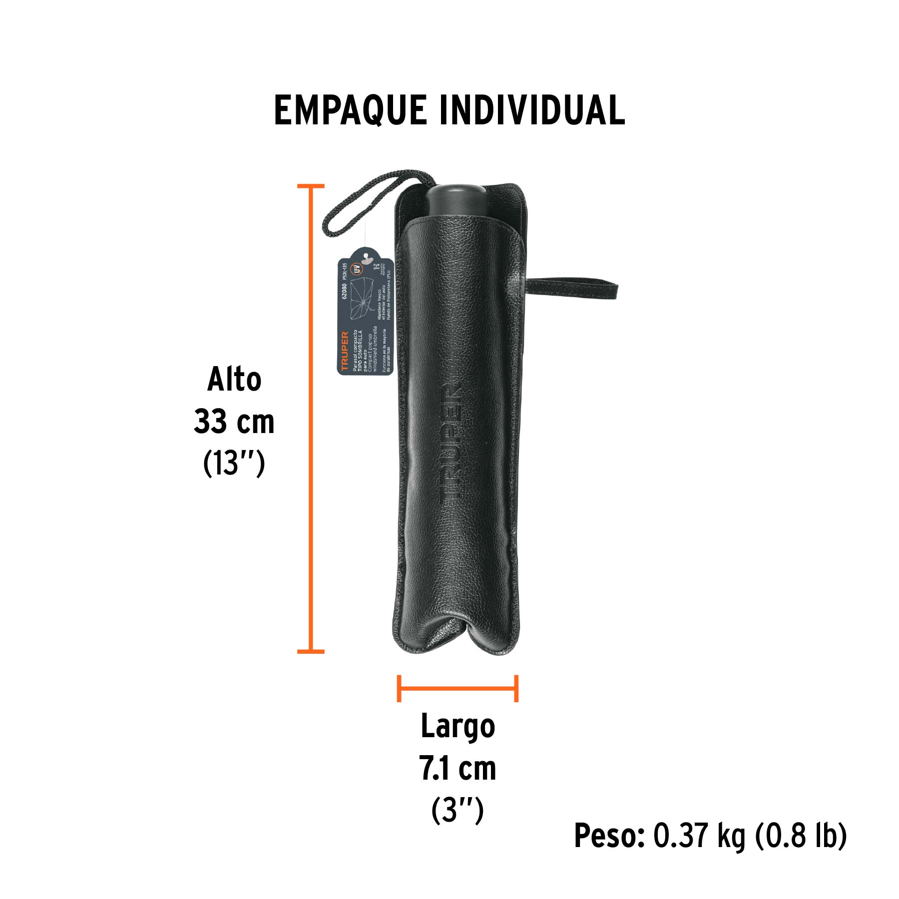Parasol plegable de 128 cm para auto, TRUPER - Empaque