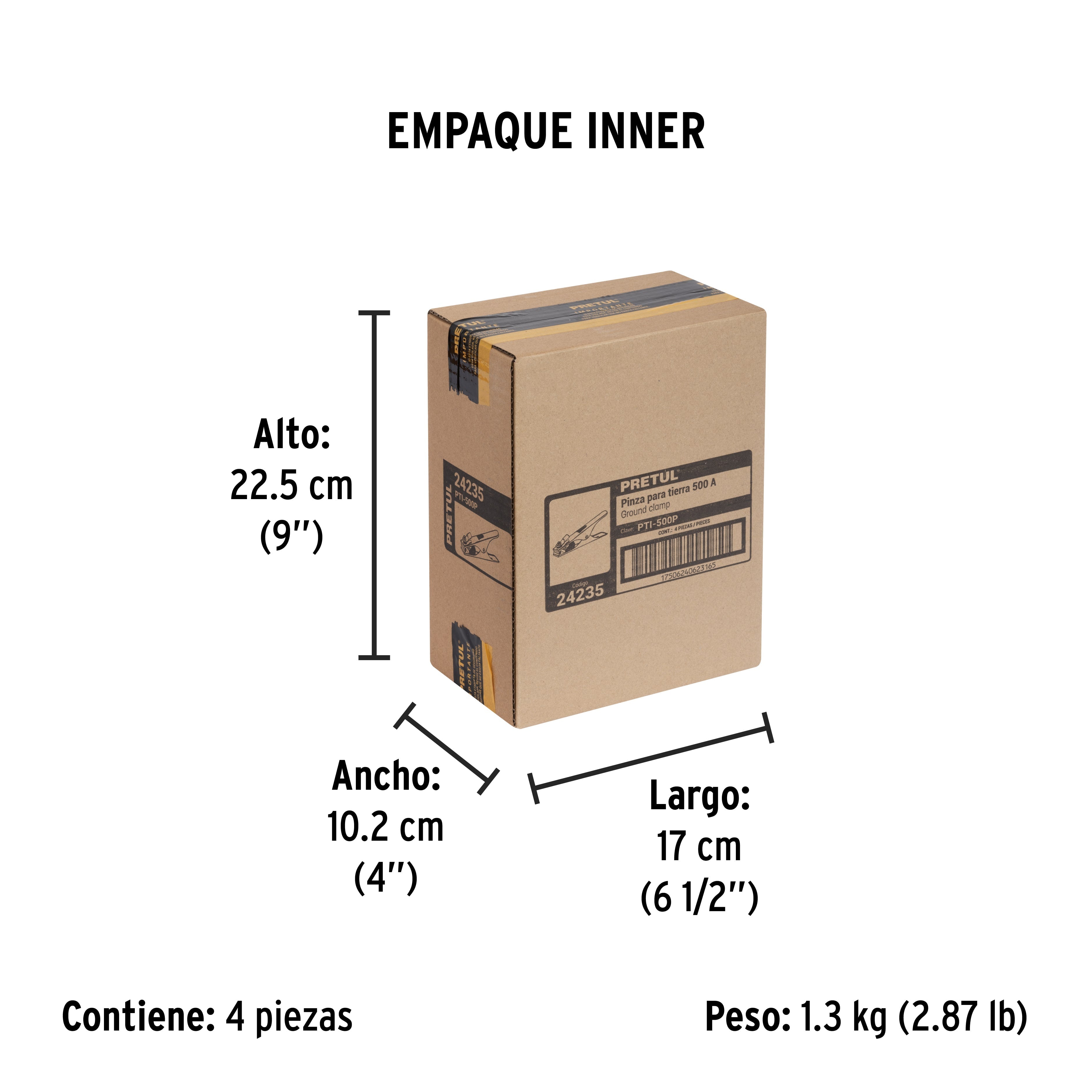 Pinza para tierra de 500 Amperes, PRETUL - Empaque