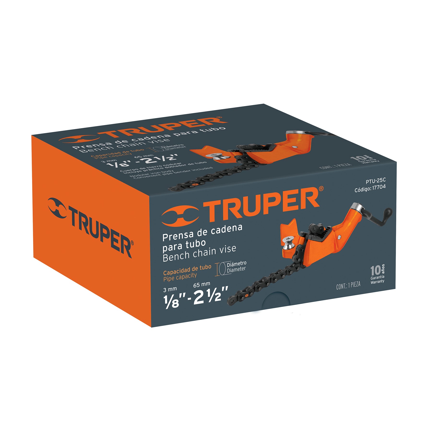 Prensa de cadena para tubo 2-1/2", cuerpo de hierro nodular