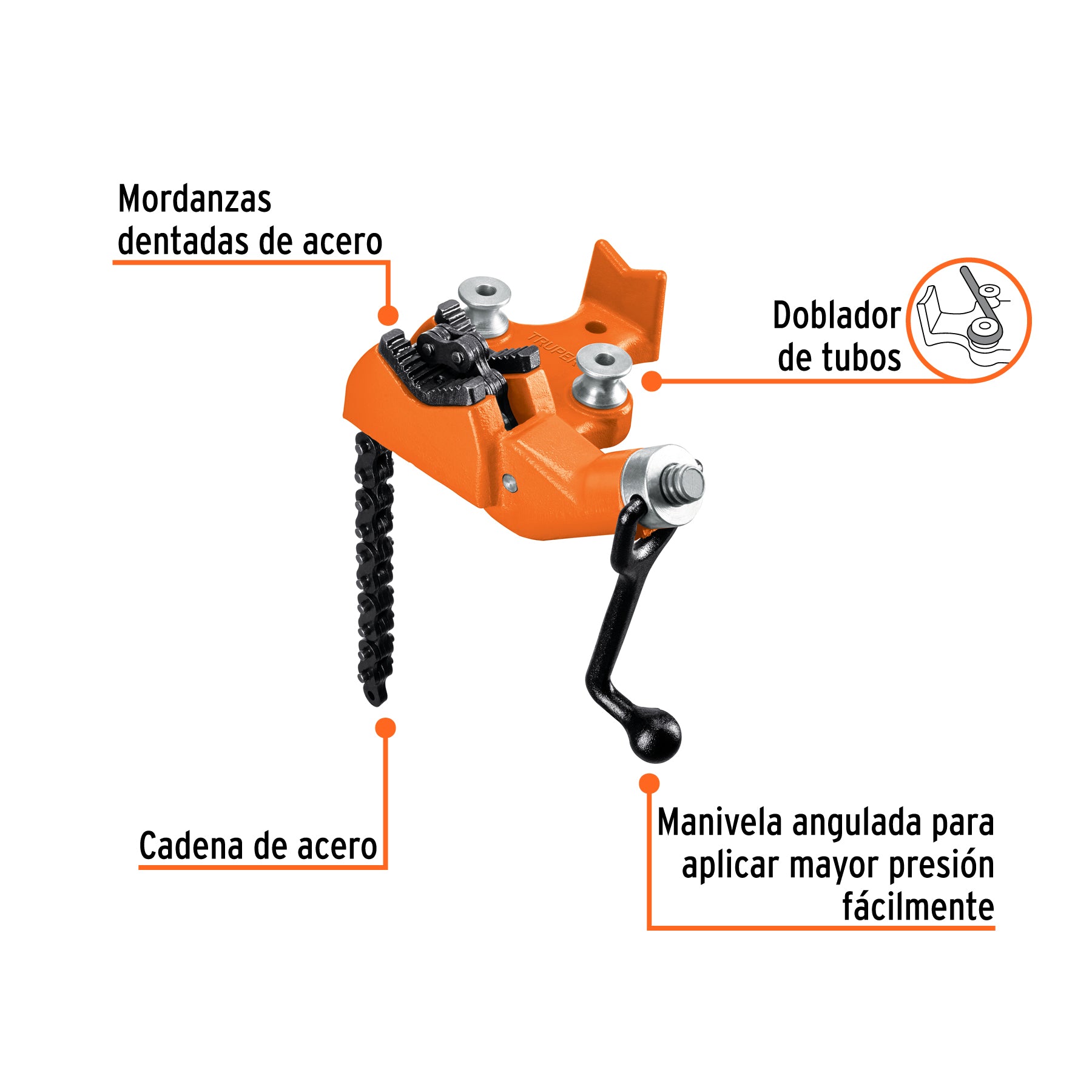 Prensa de cadena para tubo 2-1/2", cuerpo de hierro nodular