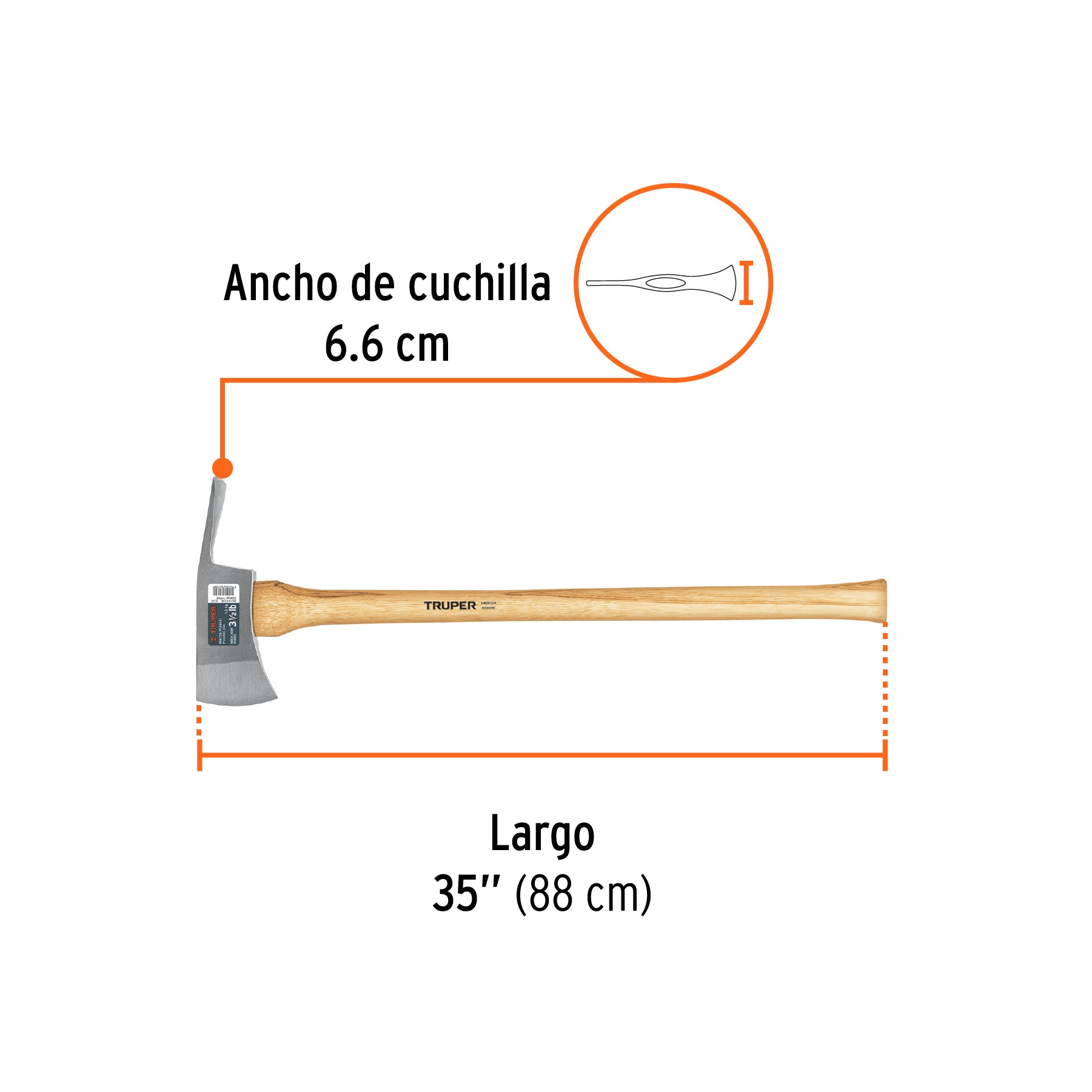 Hacha Pulaski 3-1/2 lb, mango de hickory 35", TRUPER