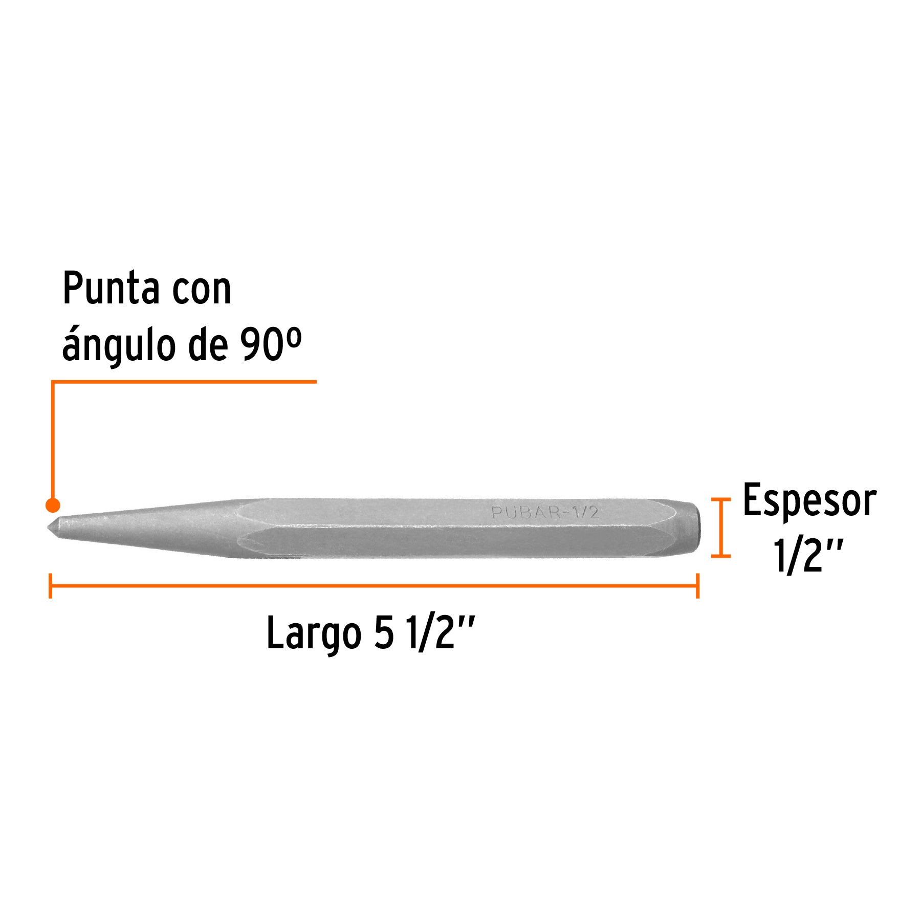 Punzón 1/2" para barrenar, largo 5-1/2", TRUPER