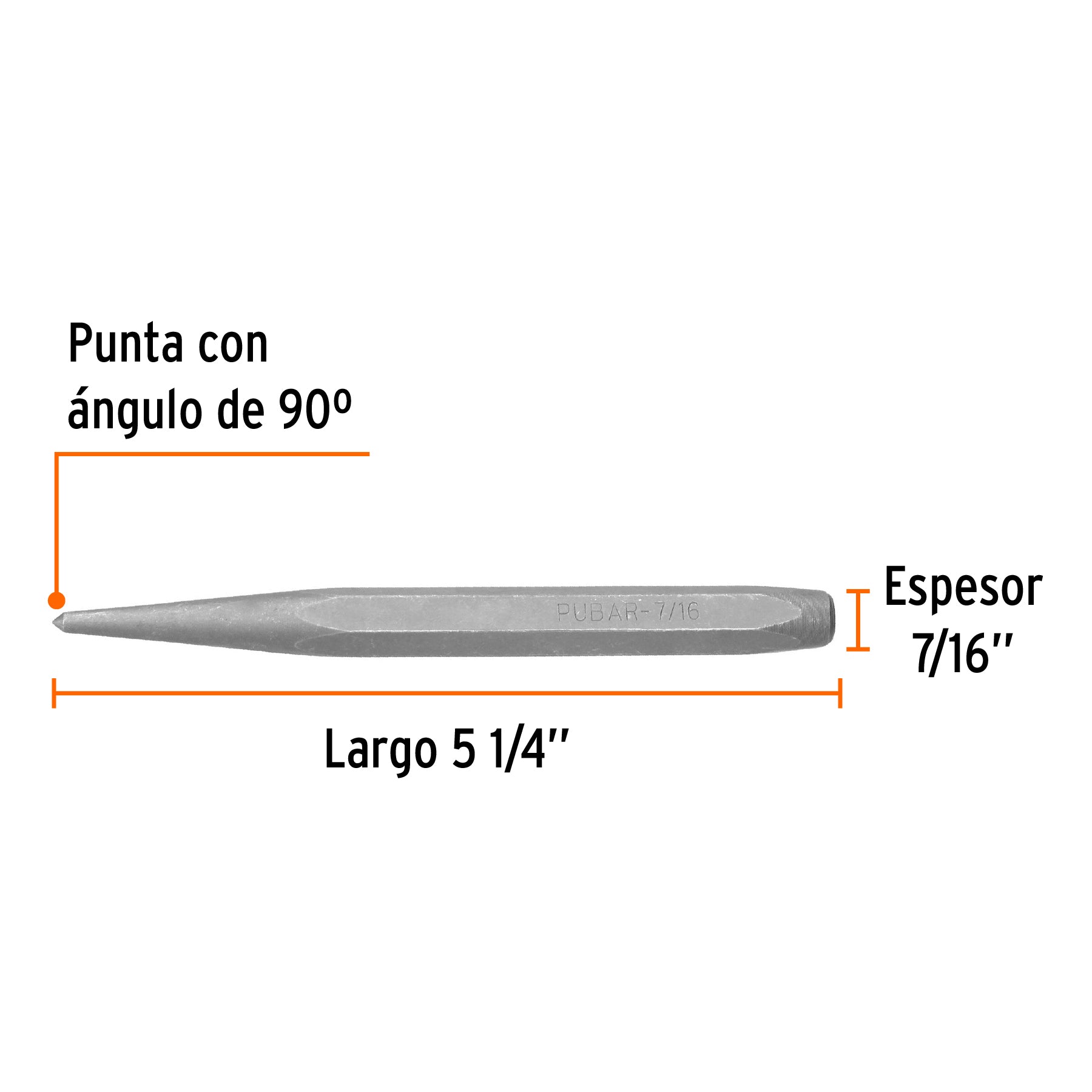 Punzón 7/16" para barrenar, largo 5-1/4", TRUPER