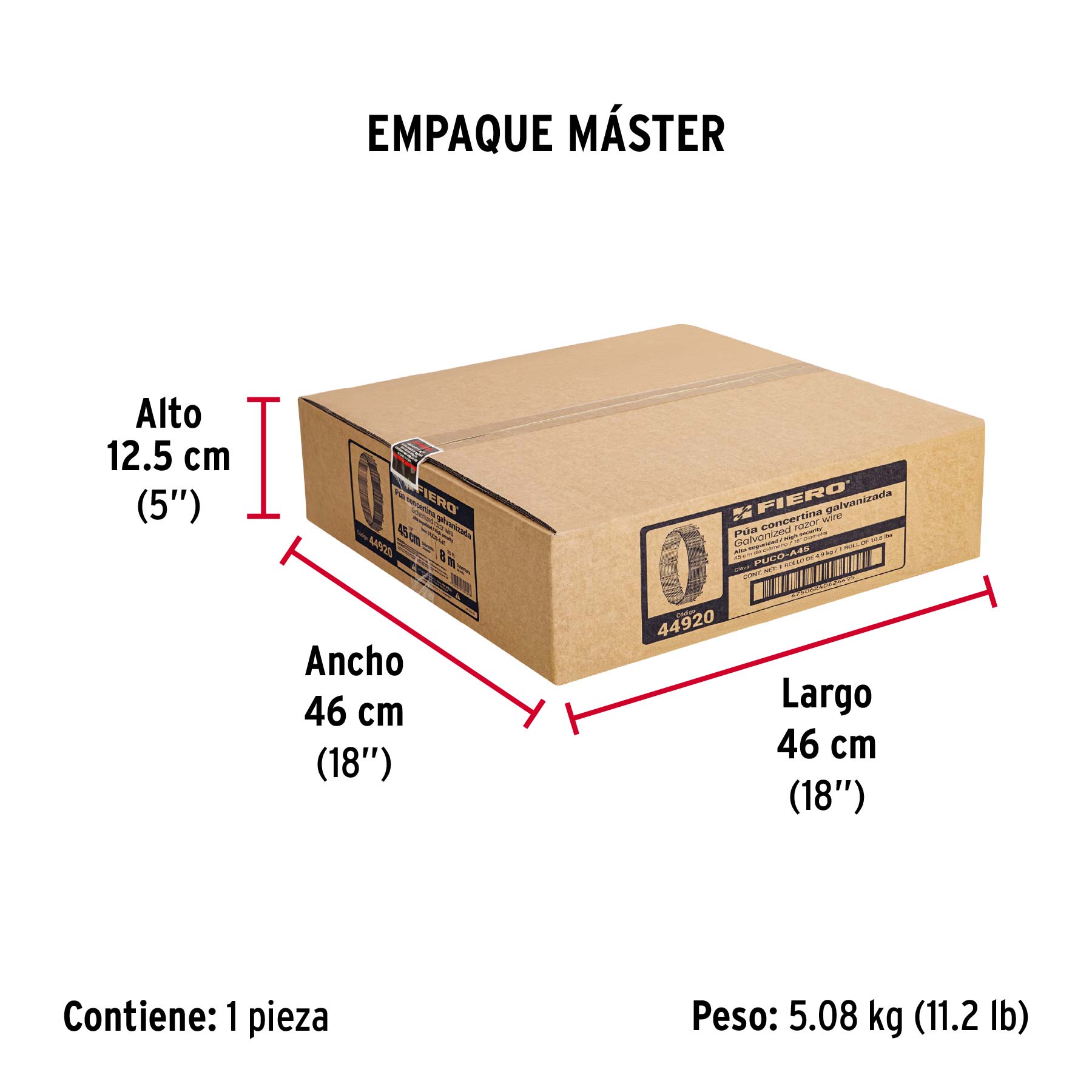 Rollo concertina alta seguridad, 45cm diámetro x 8m, FIERO - Empaque