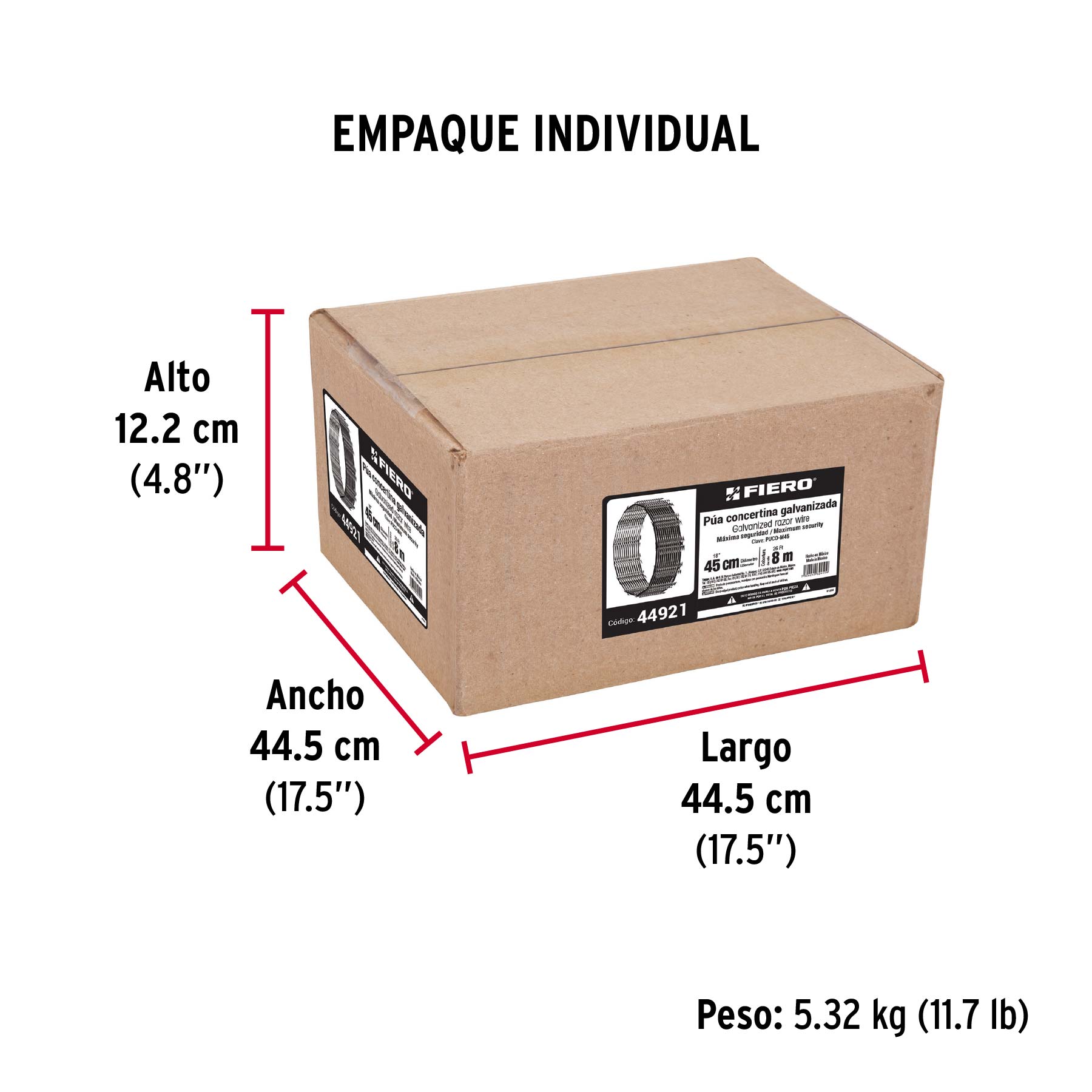 Rollo concertina máxima seguridad, 45cm diámetro x 8m, FIERO - Empaque