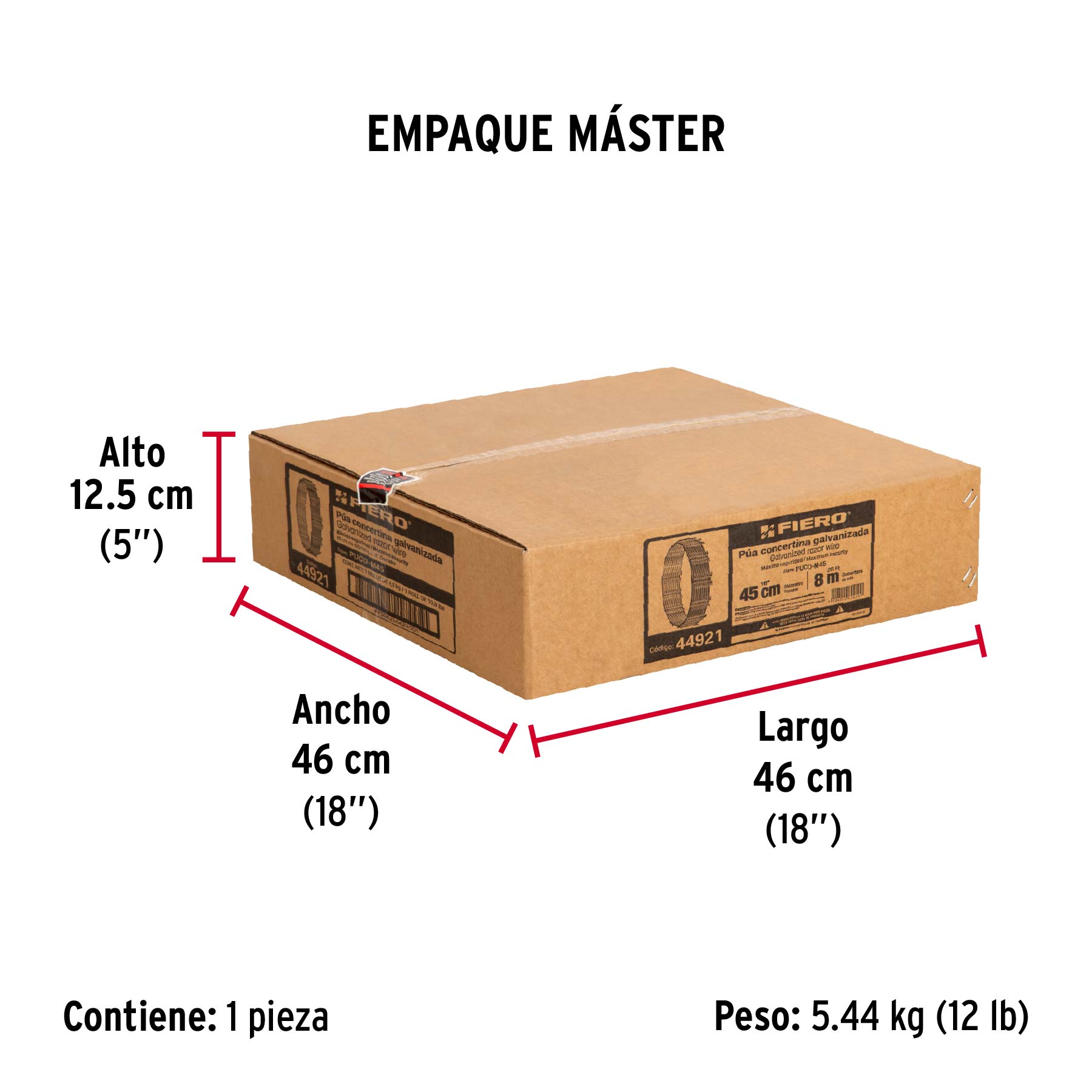 Rollo concertina máxima seguridad, 45cm diámetro x 8m, FIERO - Empaque
