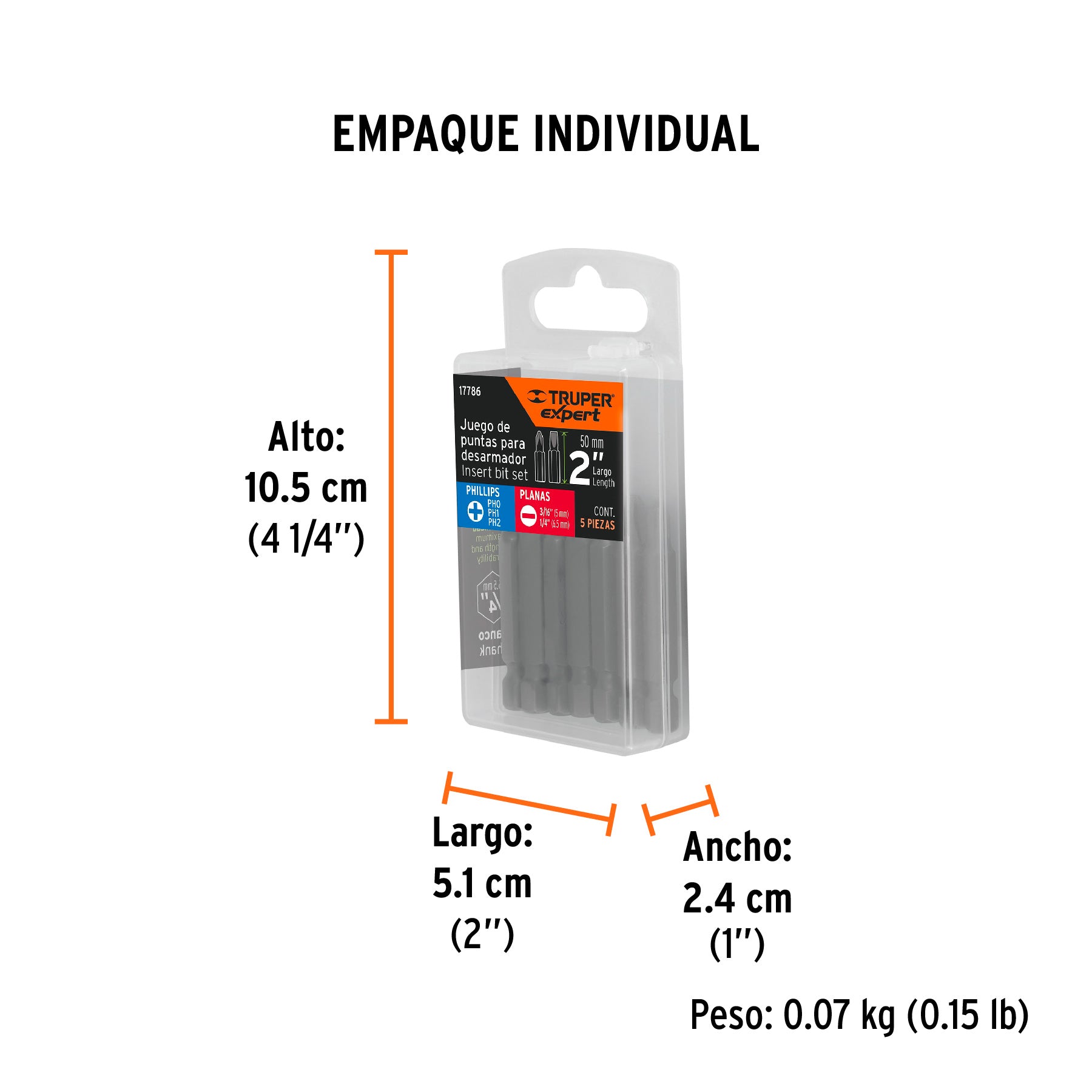 Estuche con 5 puntas de cruz y planas largo 2", EXPERT - Empaque