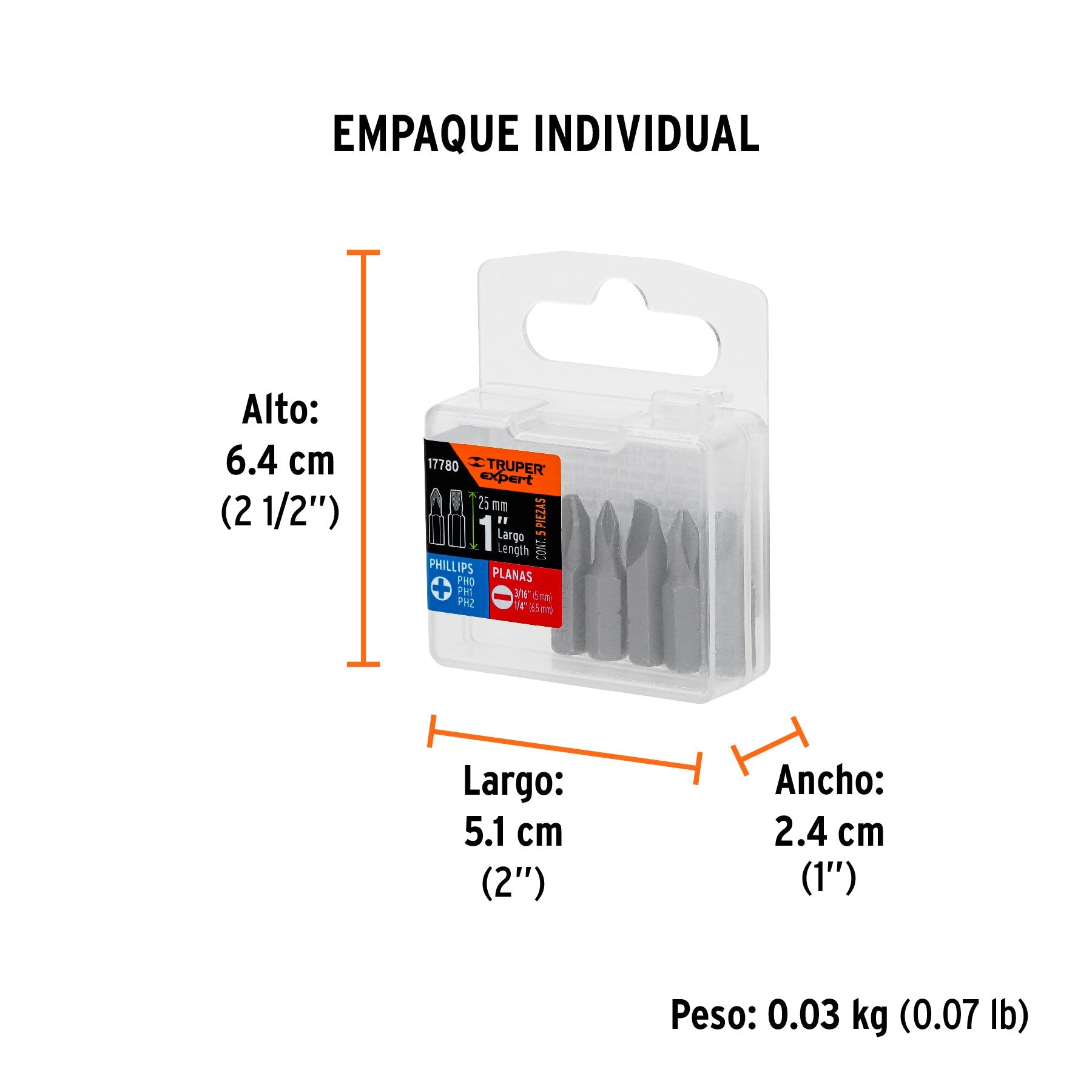 Estuche con 5 puntas de cruz y planas largo 1", EXPERT - Empaque