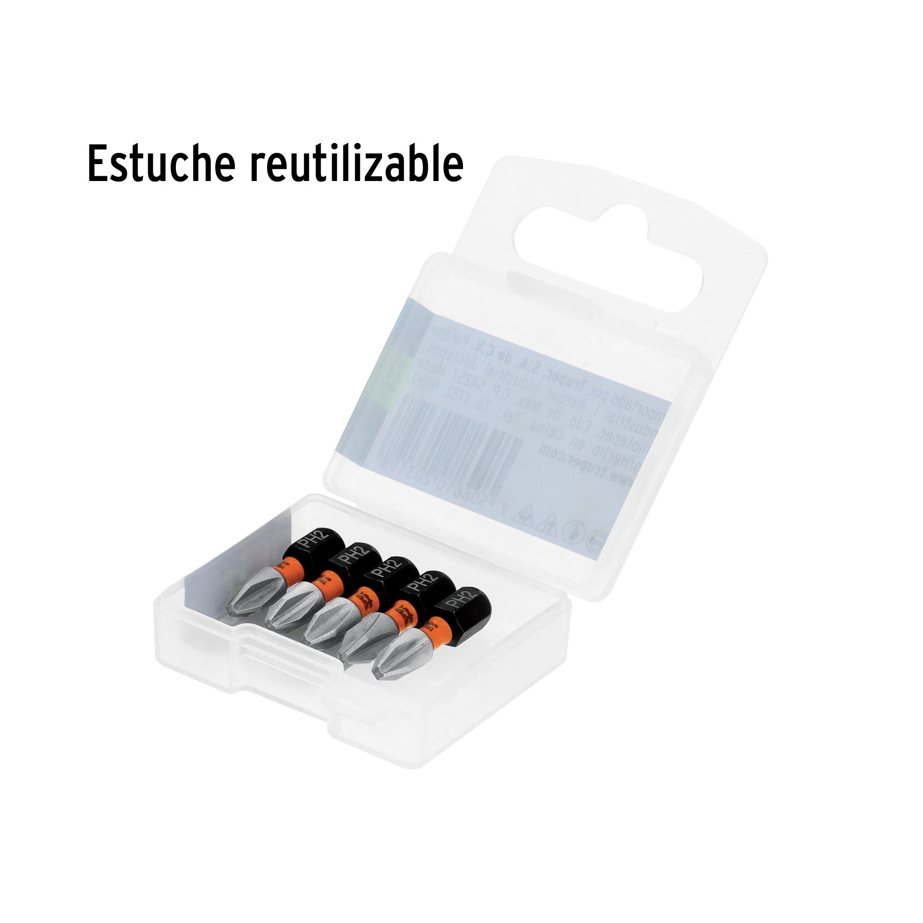Estuche con 5 puntas de cruz PH2 de impacto largo 1"