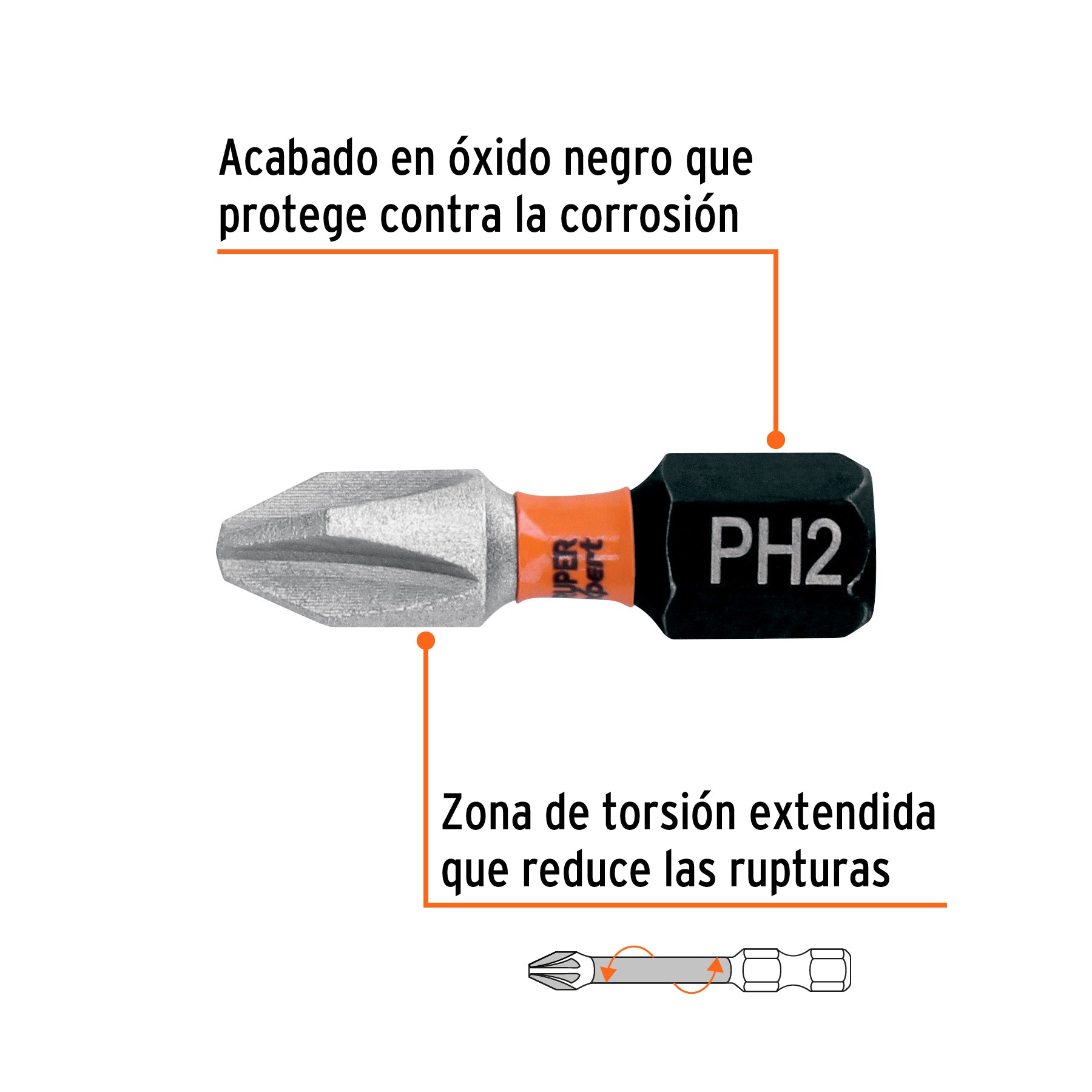 Estuche con 5 puntas de cruz PH2 de impacto largo 1"