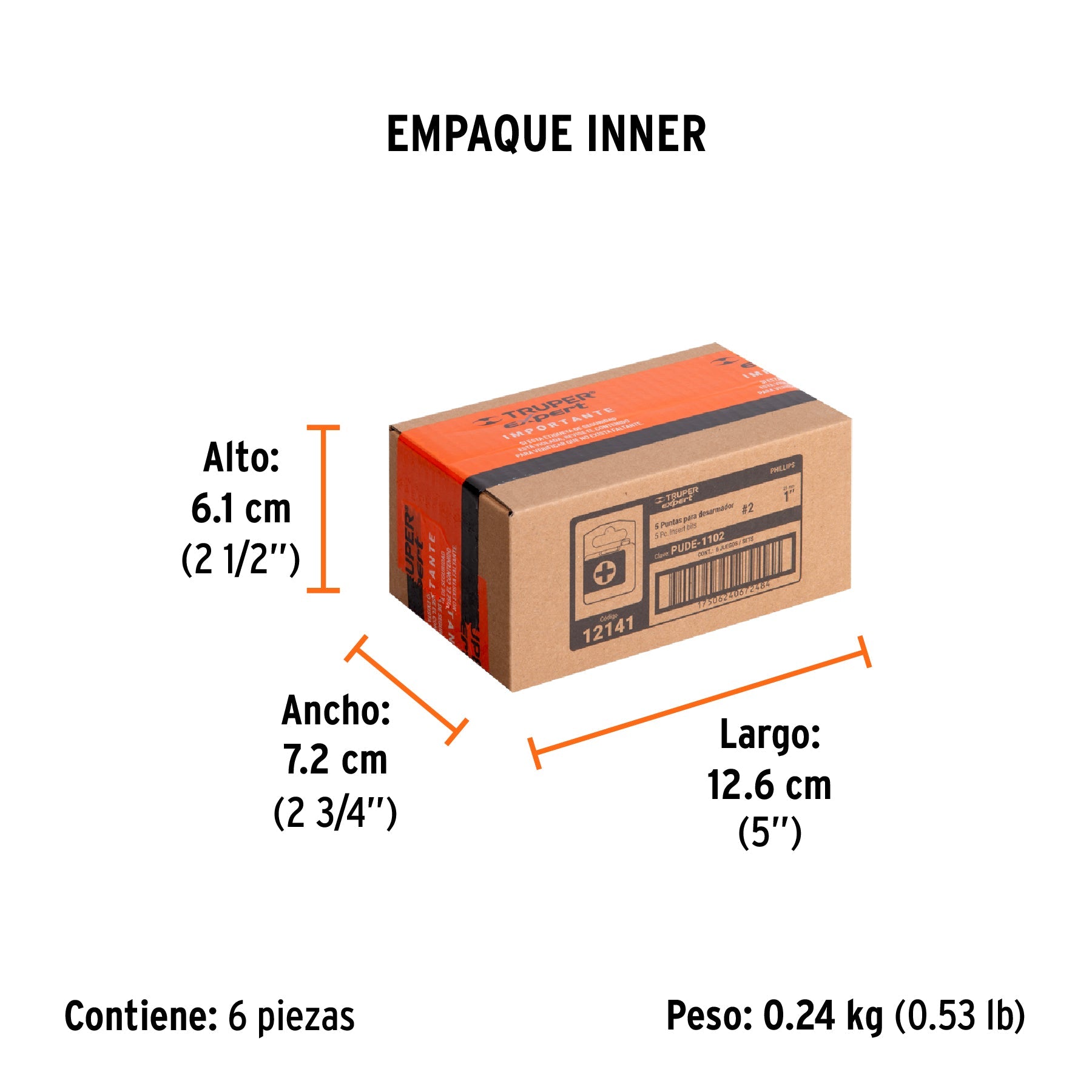 Estuche con 5 puntas de cruz PH2 largo 1", TRUPER EXPERT - Empaque