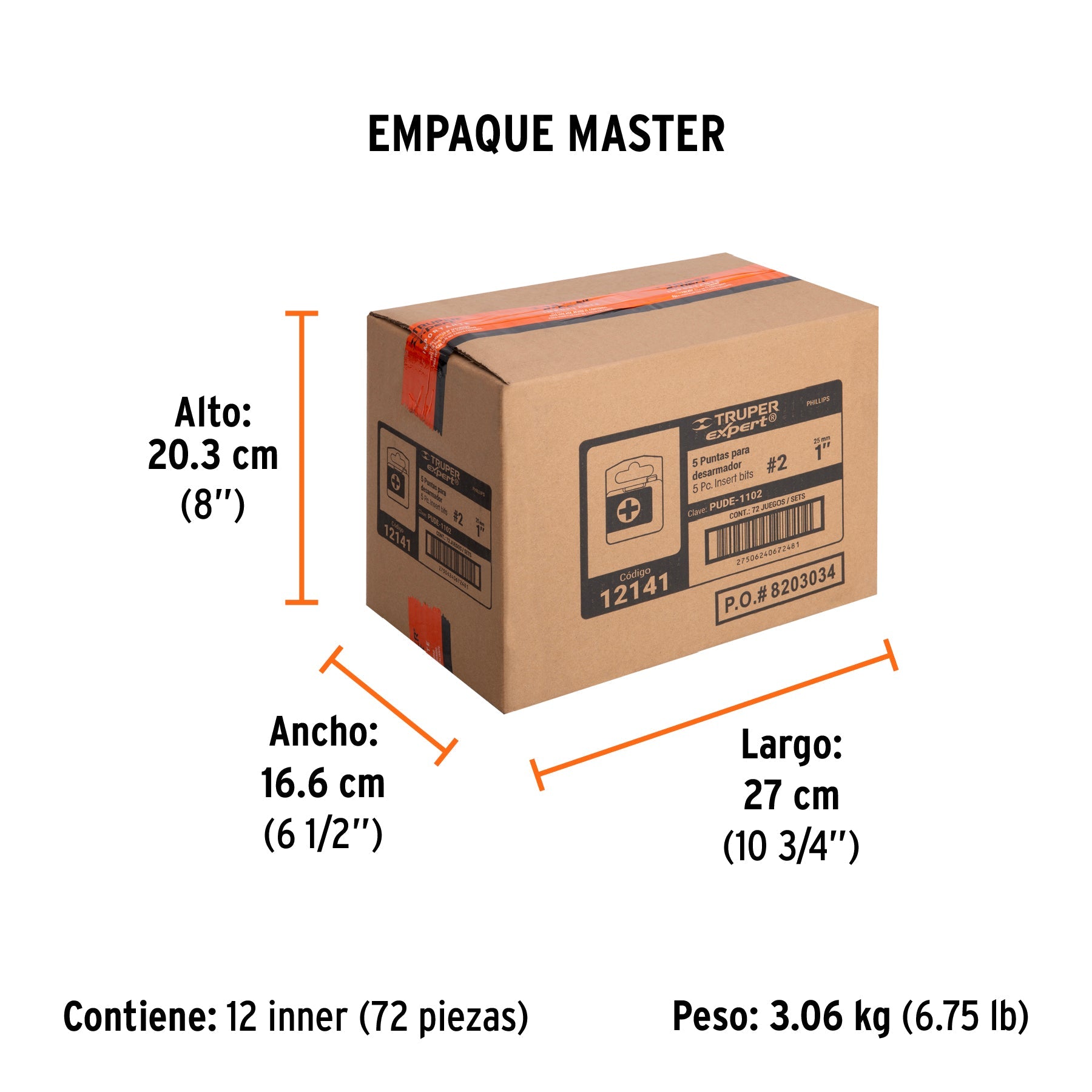 Estuche con 5 puntas de cruz PH2 largo 1", TRUPER EXPERT - Empaque