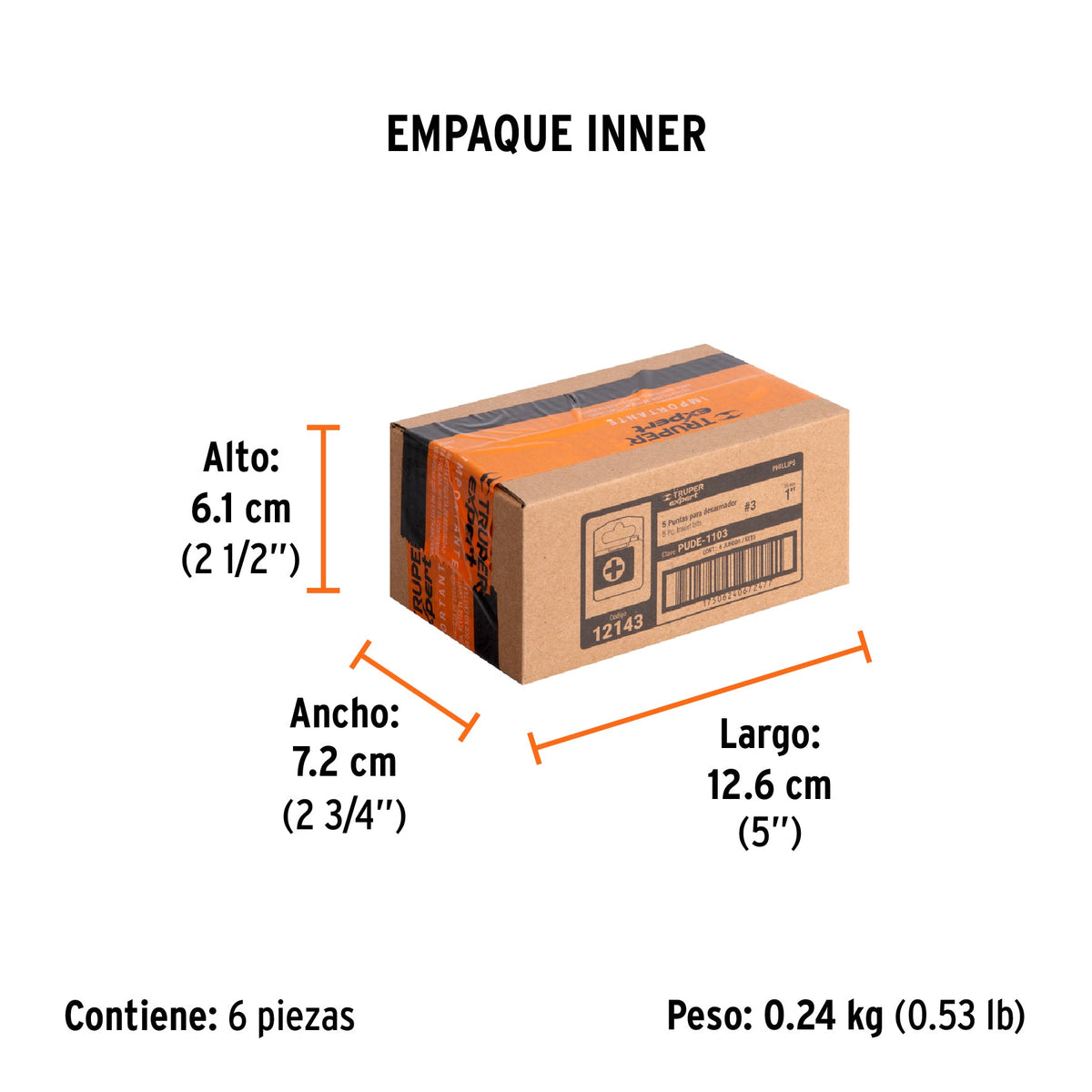 Estuche con 5 puntas de cruz PH3 largo 1", TRUPER EXPERT - Empaque