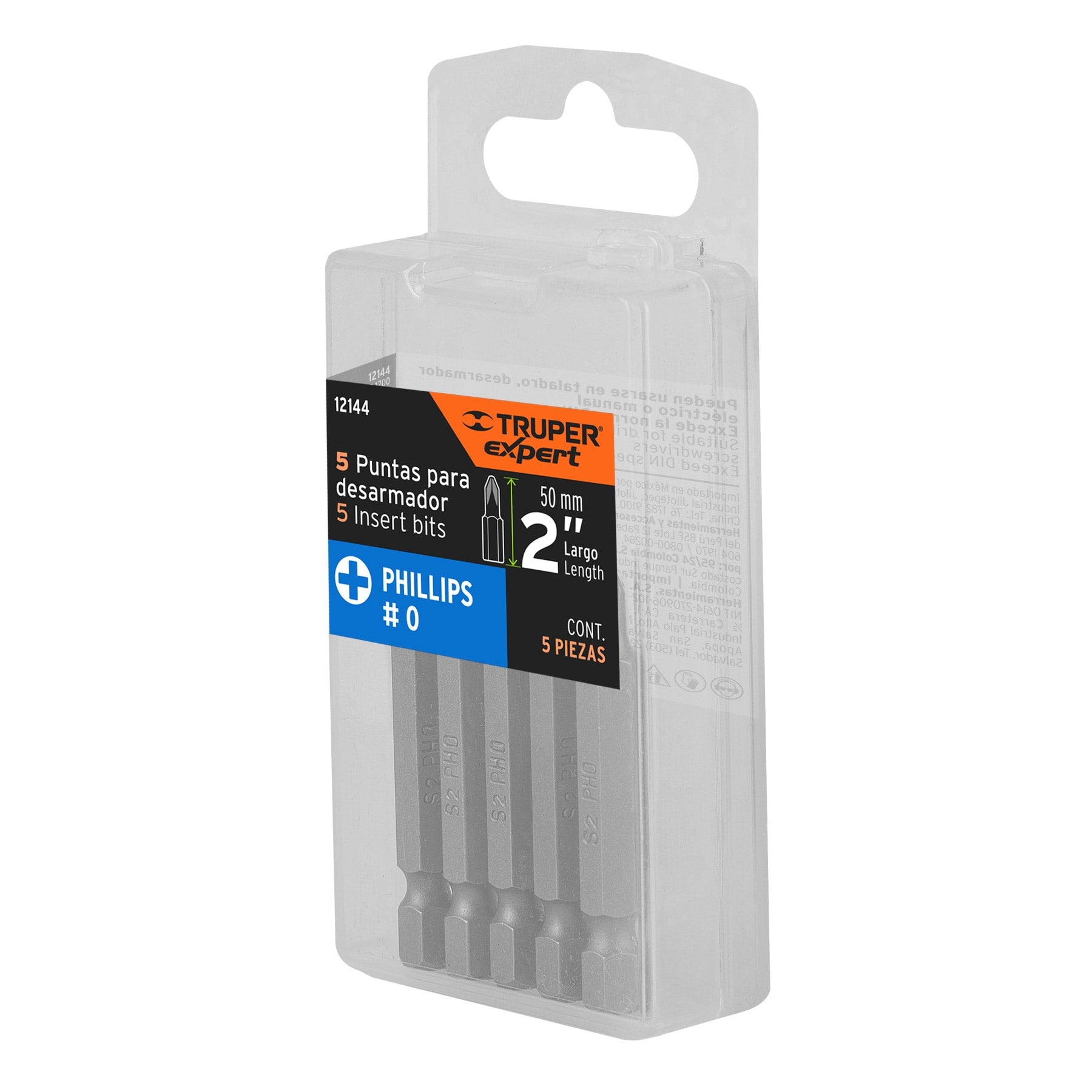 Estuche con 5 puntas de cruz PH0 largo 2", TRUPER EXPERT