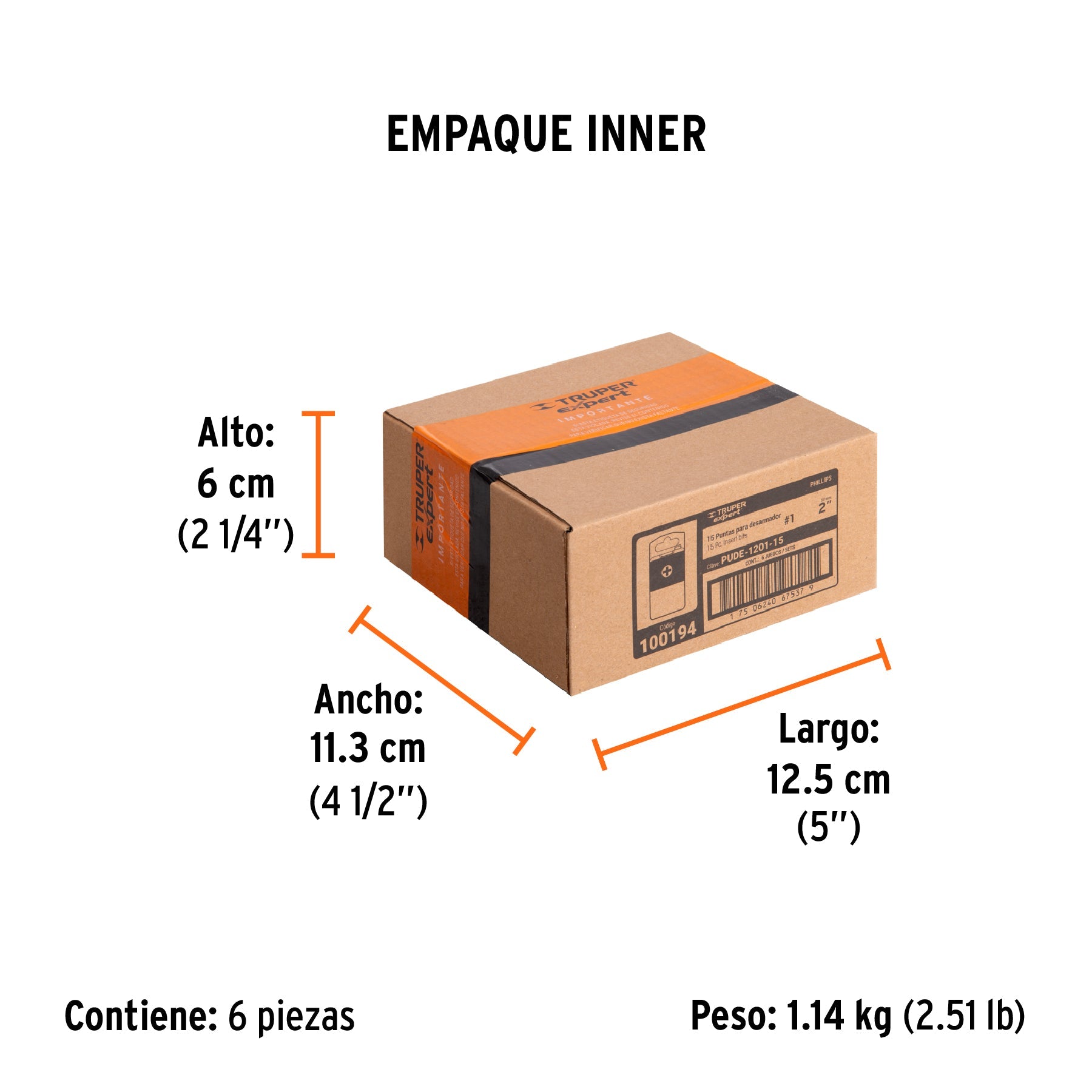 Estuche con 15 puntas de cruz PH1 largo 2", TRUPER EXPERT - Empaque