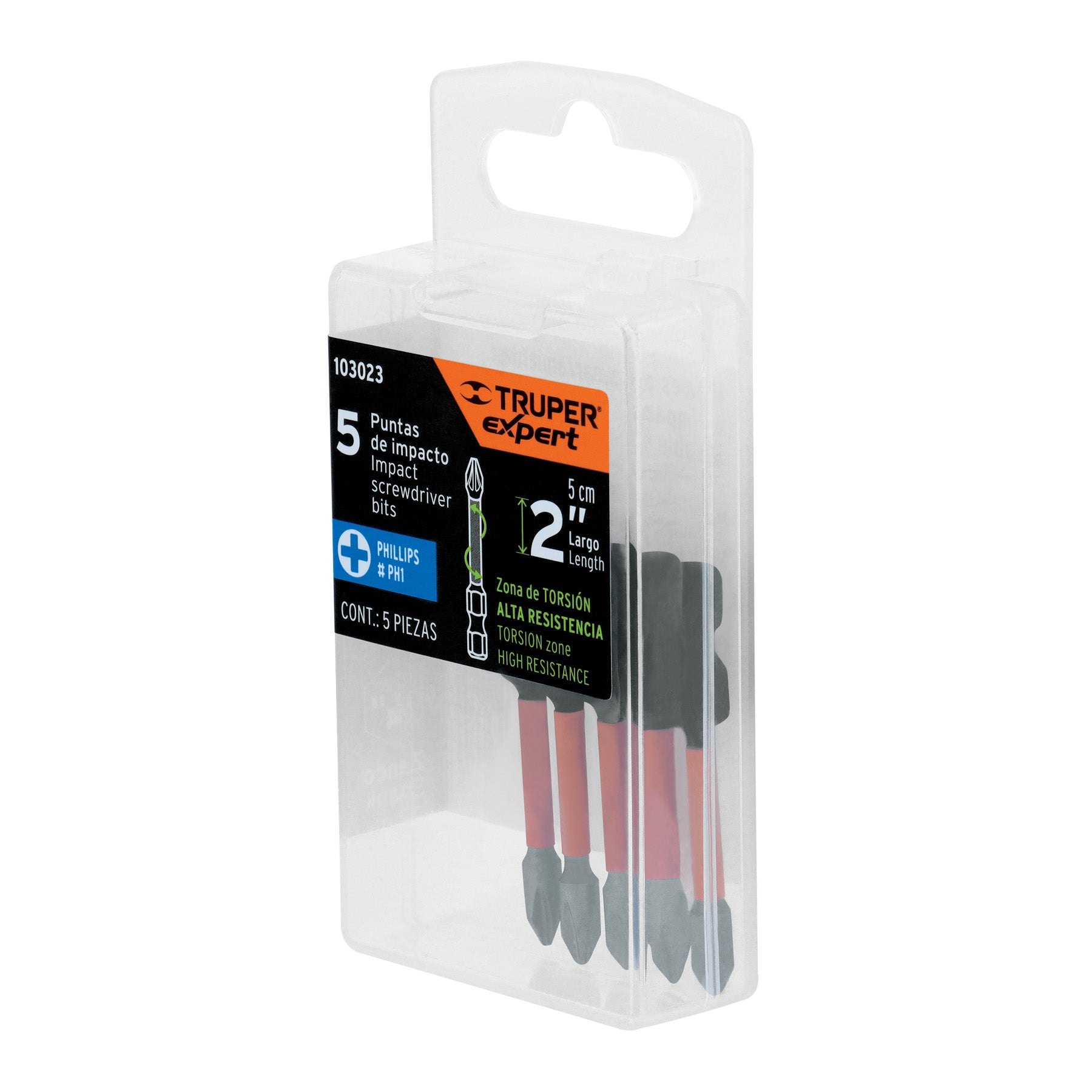 Estuche con 5 puntas de cruz PH1 de impacto largo 2"