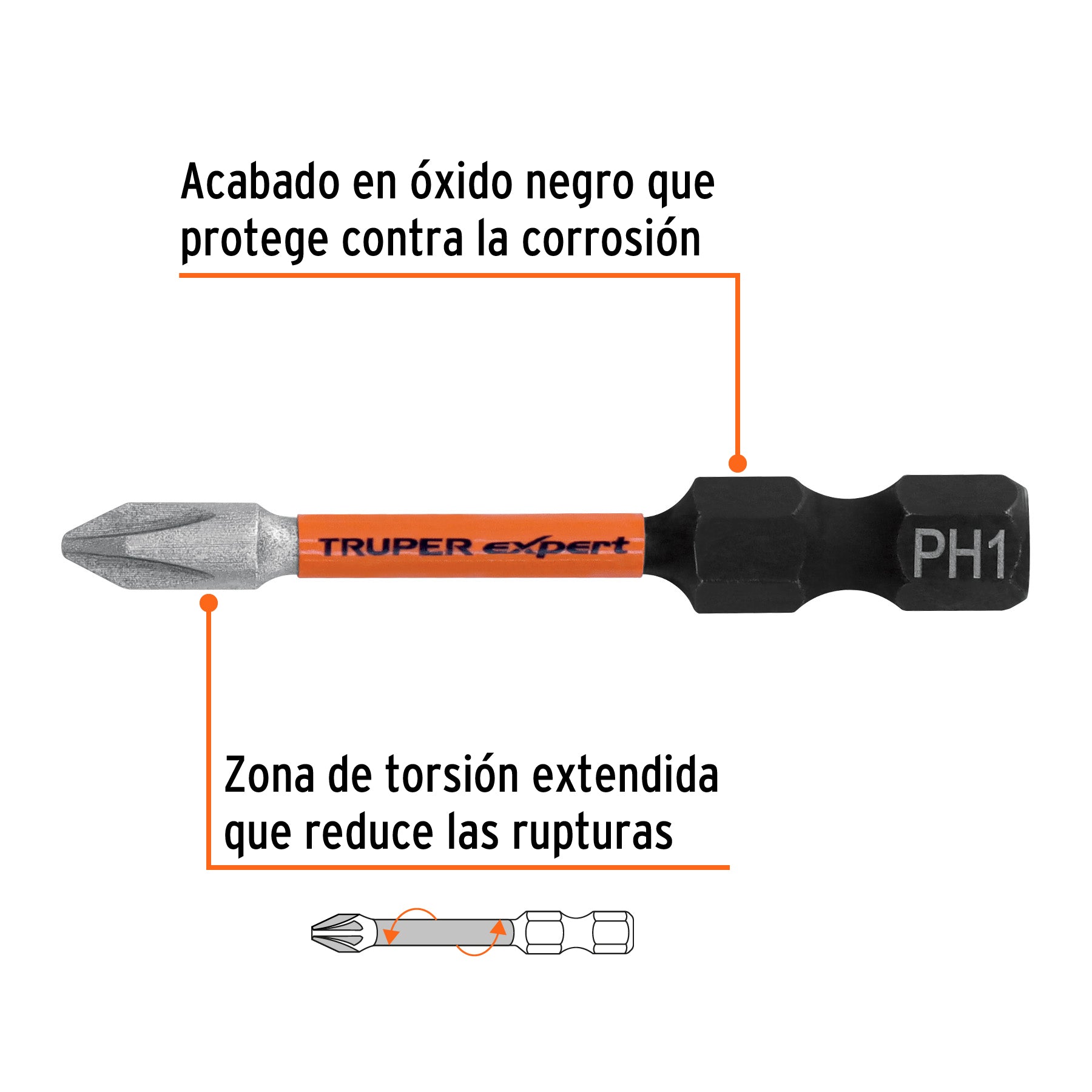 Estuche con 5 puntas de cruz PH1 de impacto largo 2"