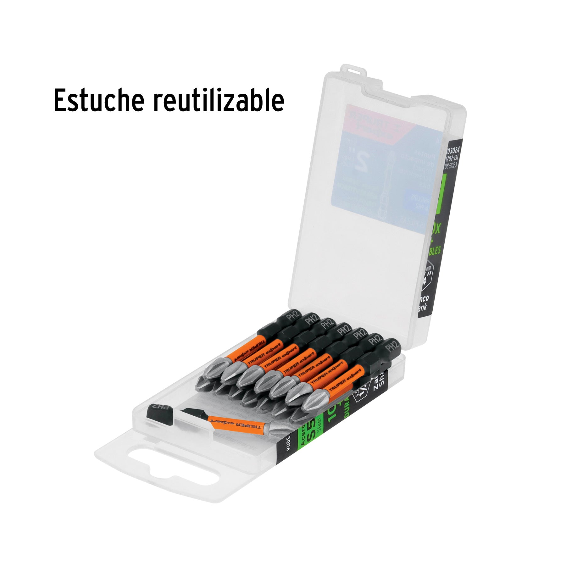 Estuche con 15 puntas de cruz PH2 de impacto largo 2"