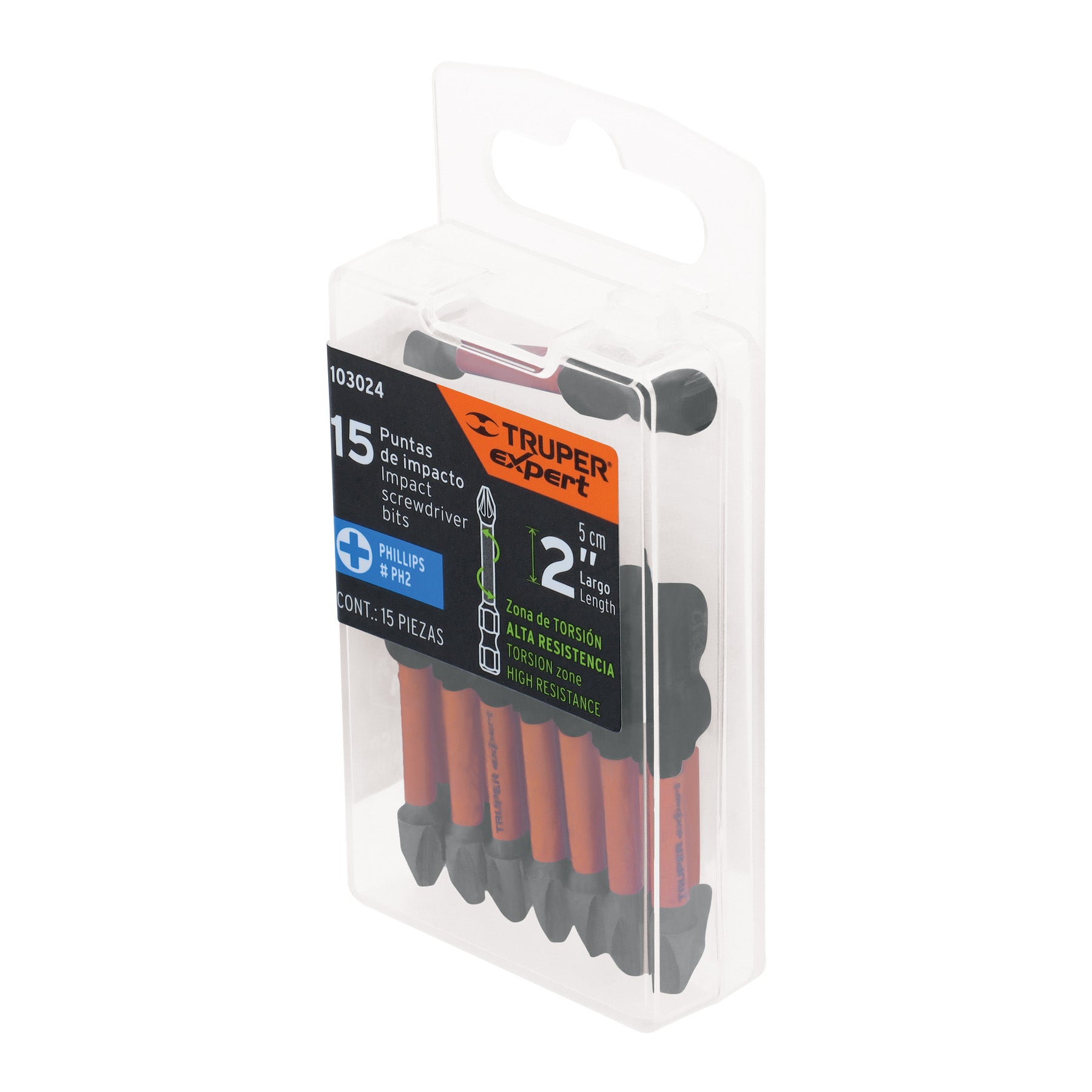 Estuche con 15 puntas de cruz PH2 de impacto largo 2"