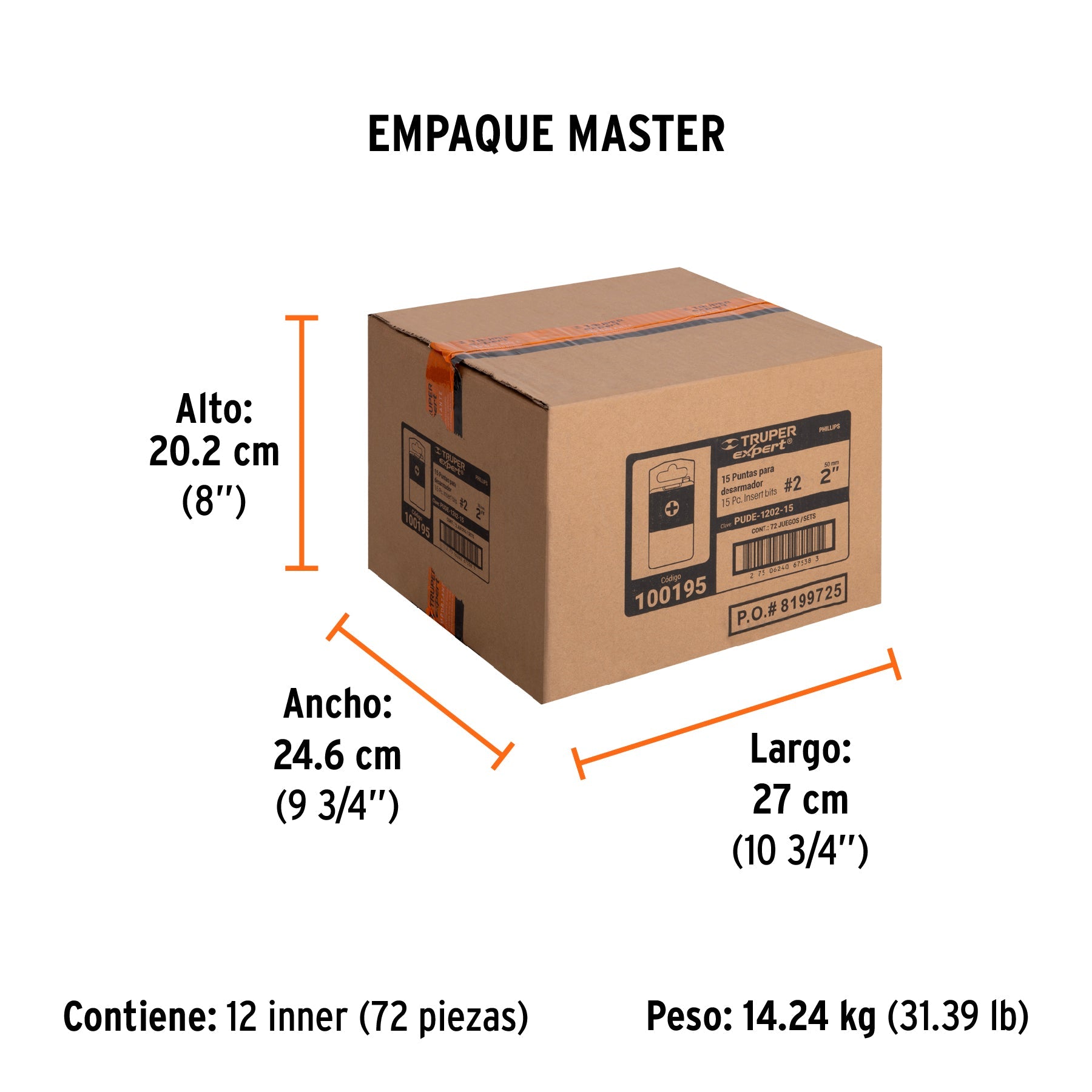 Estuche con 15 puntas de cruz PH2 largo 2", TRUPER EXPERT - Empaque