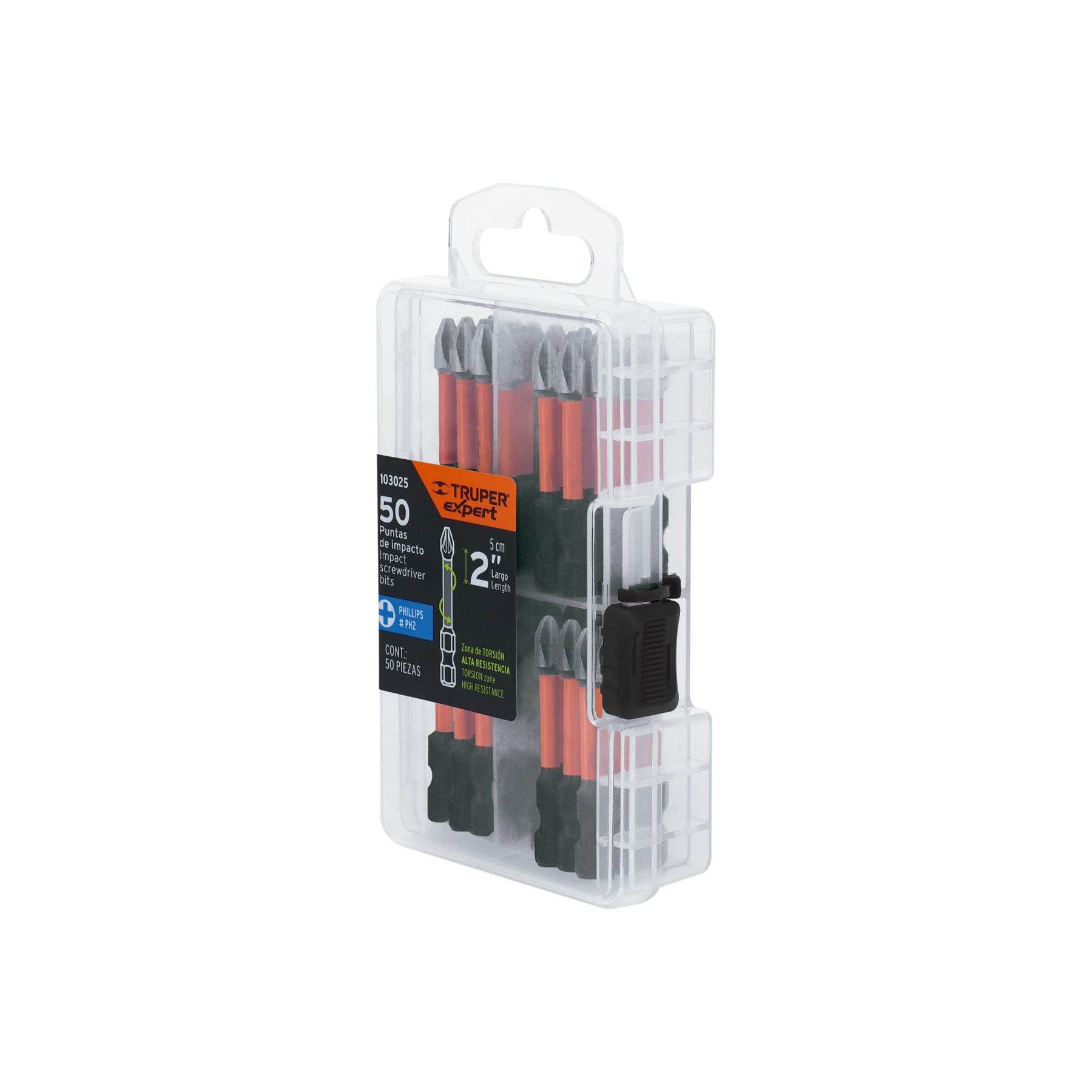 Estuche con 50 puntas de cruz PH2 de impacto largo 2"